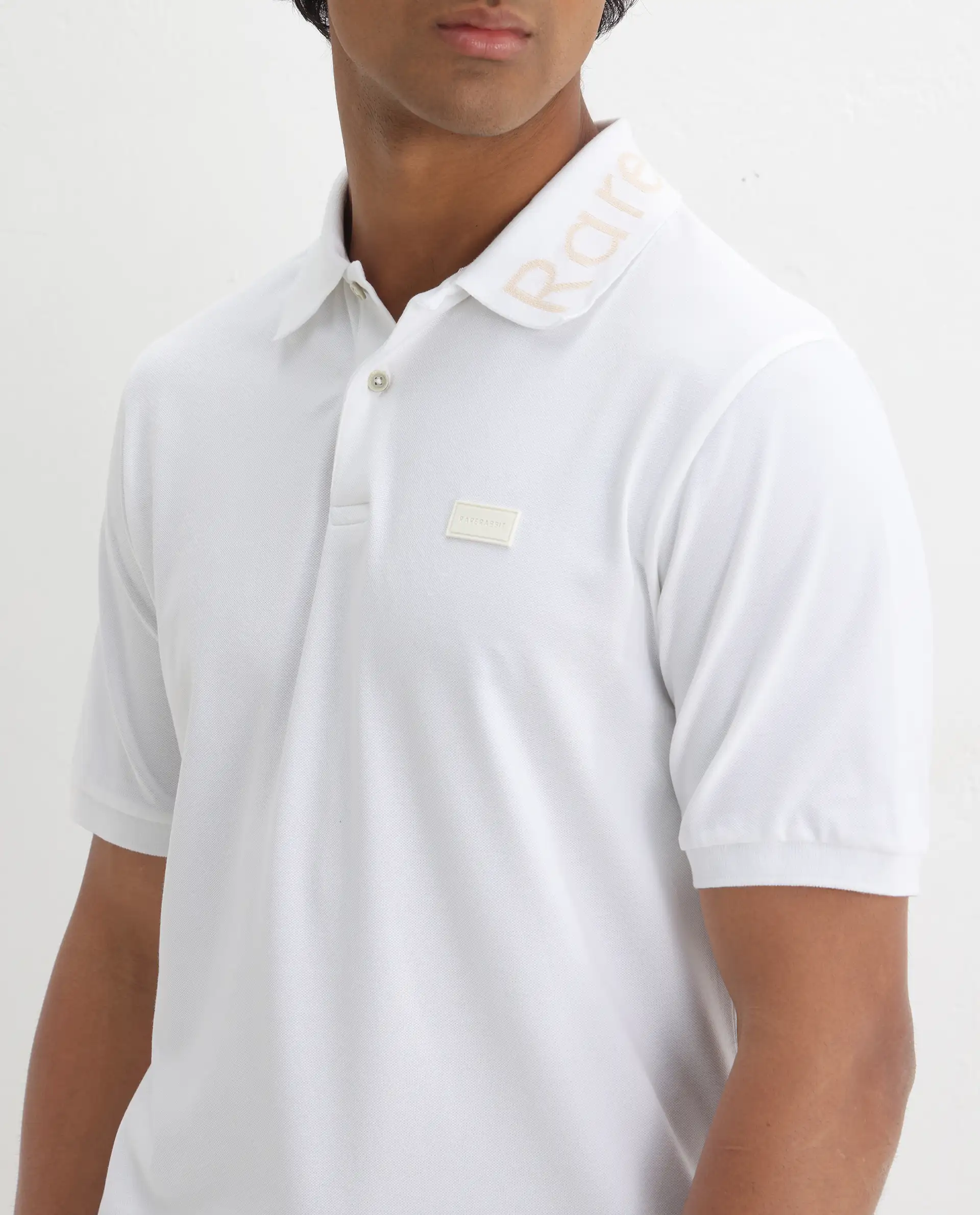 Rare Rabbit Men's Vinc White Cotton Plain Regular Fit Half Sleeve Polo - Image 3