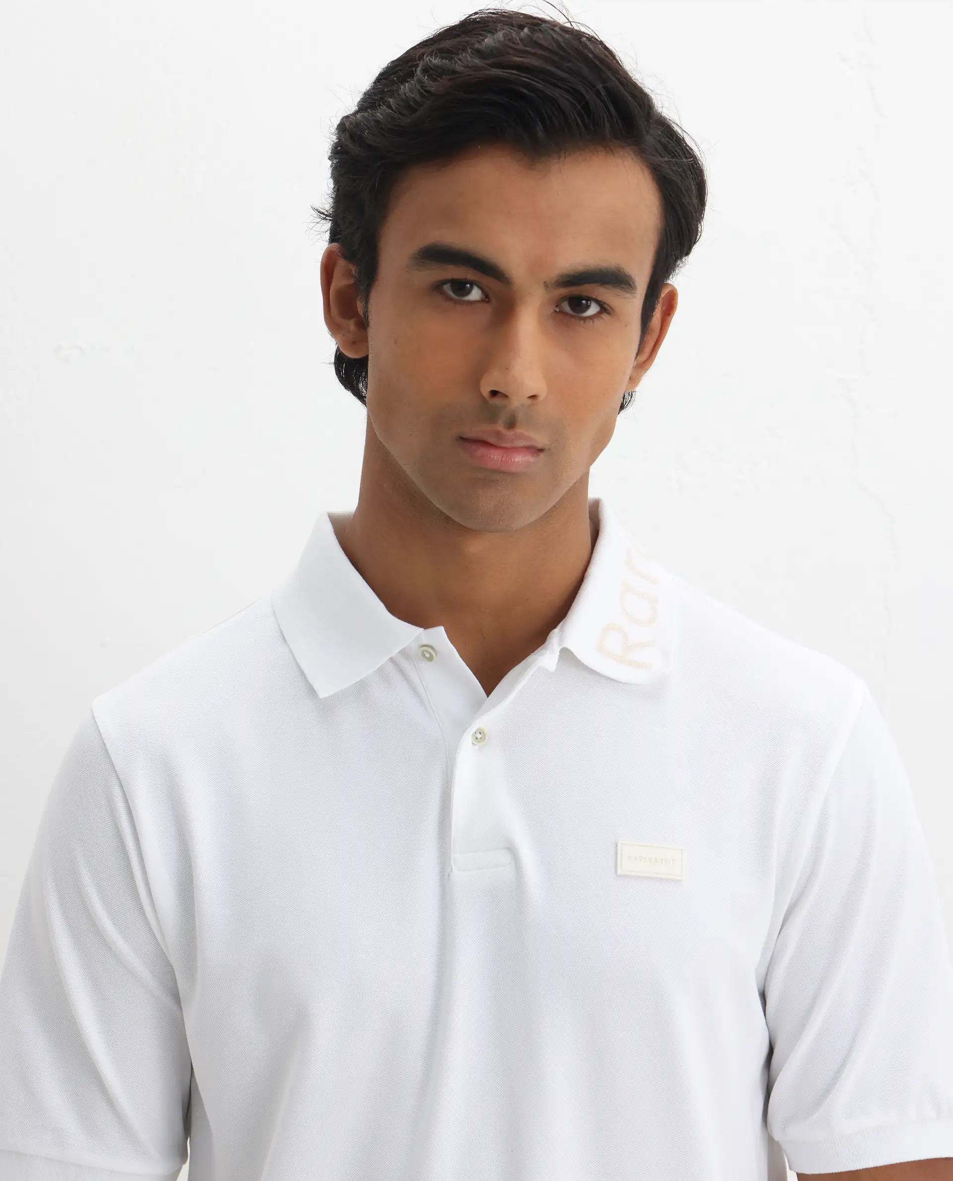 Rare Rabbit Men's Vinc White Cotton Plain Regular Fit Half Sleeve Polo - Image 4