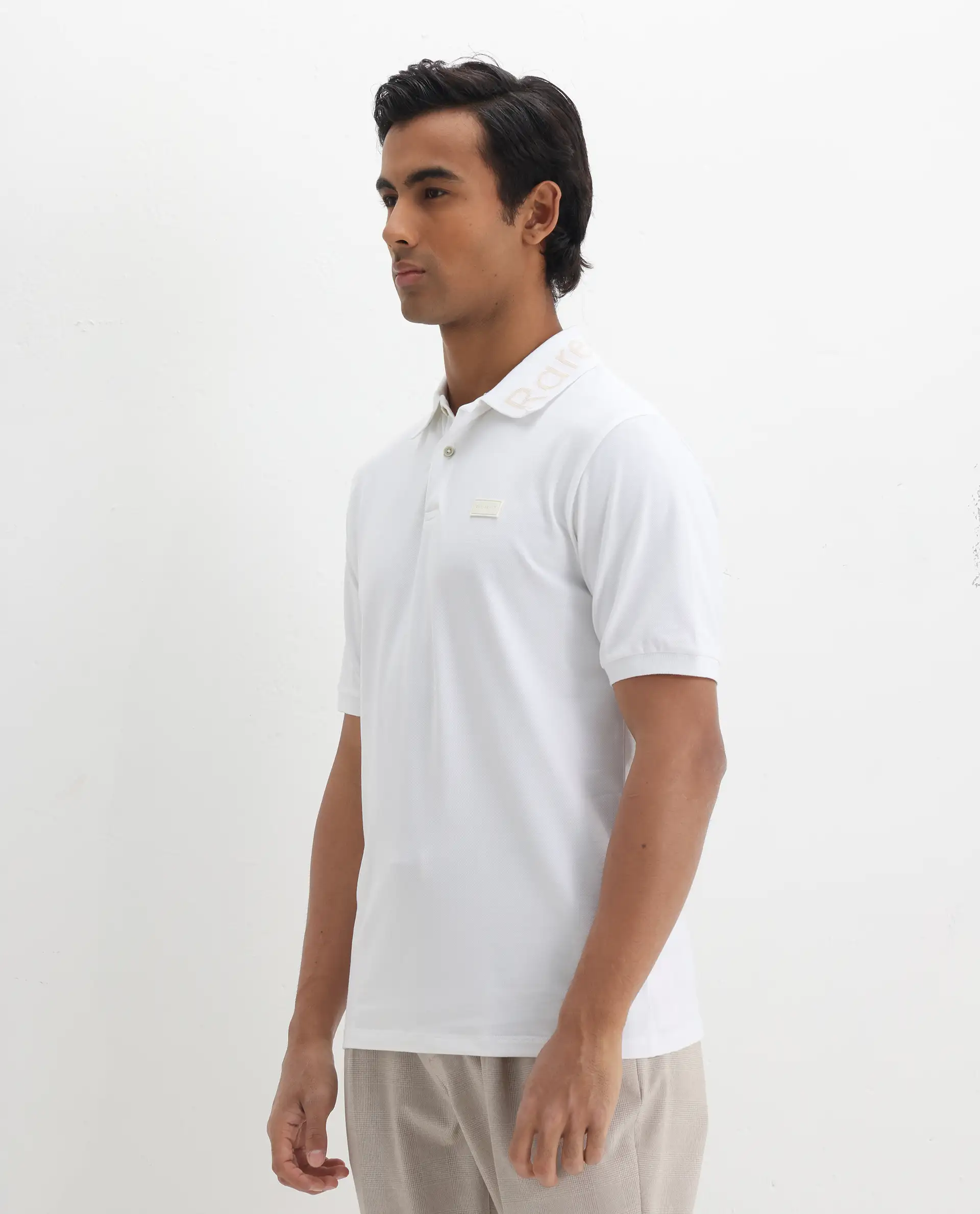 Rare Rabbit Men's Vinc White Cotton Plain Regular Fit Half Sleeve Polo - Image 5