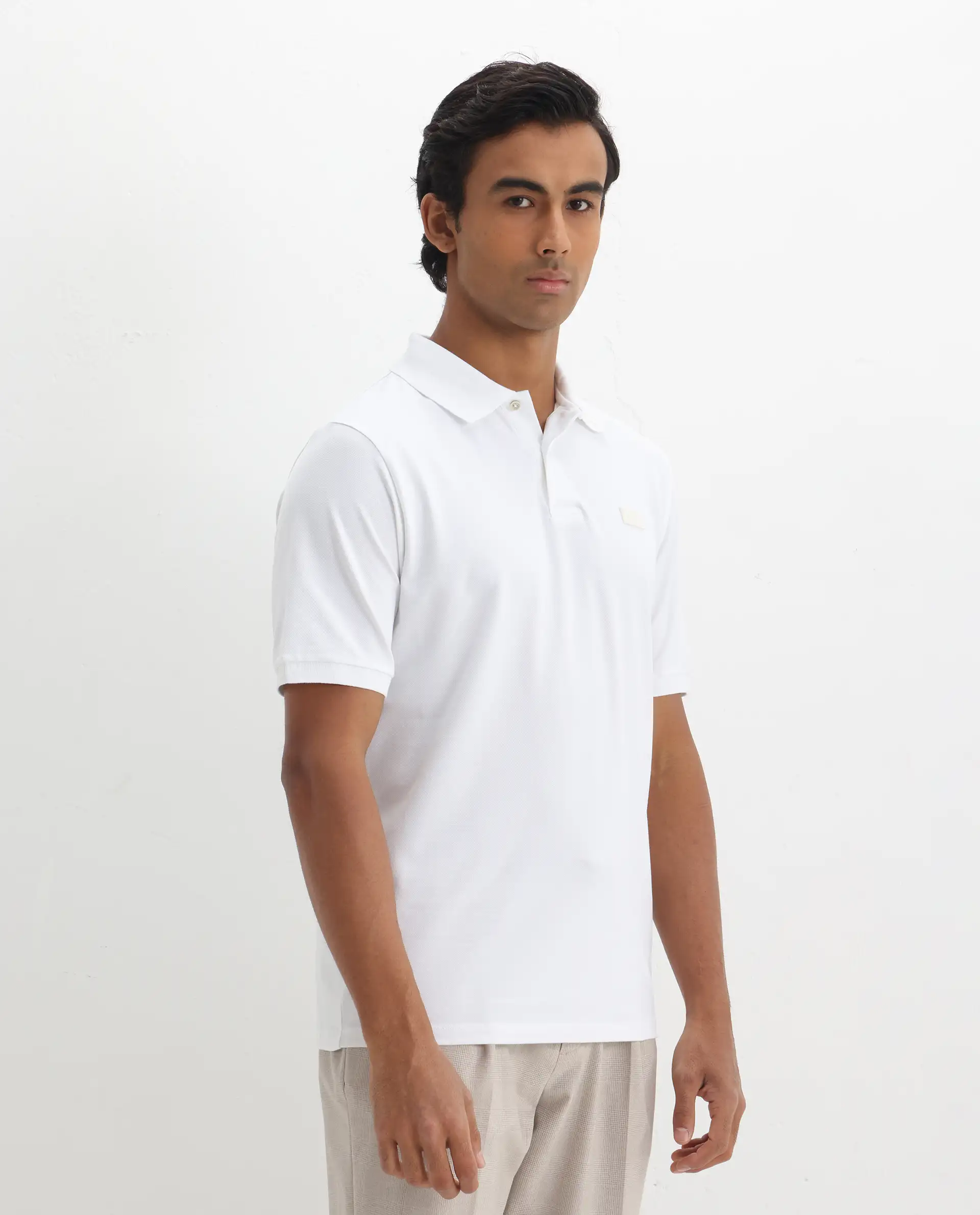 Rare Rabbit Men's Vinc White Cotton Plain Regular Fit Half Sleeve Polo - Image 6
