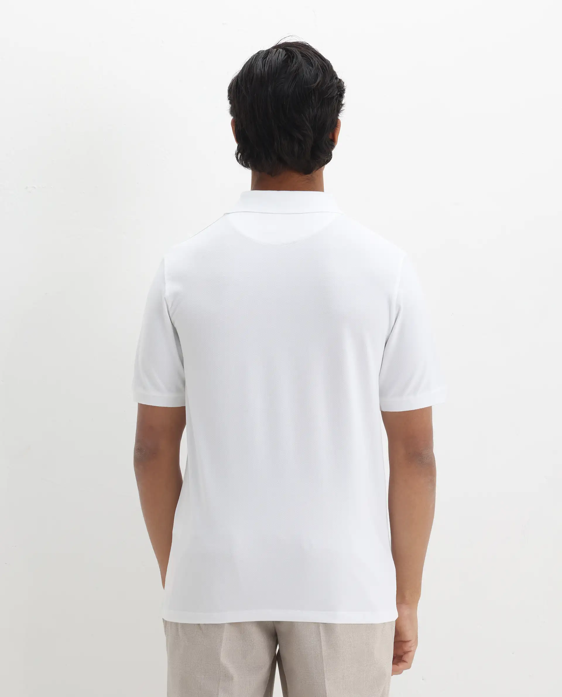 Rare Rabbit Men's Vinc White Cotton Plain Regular Fit Half Sleeve Polo - Image 8