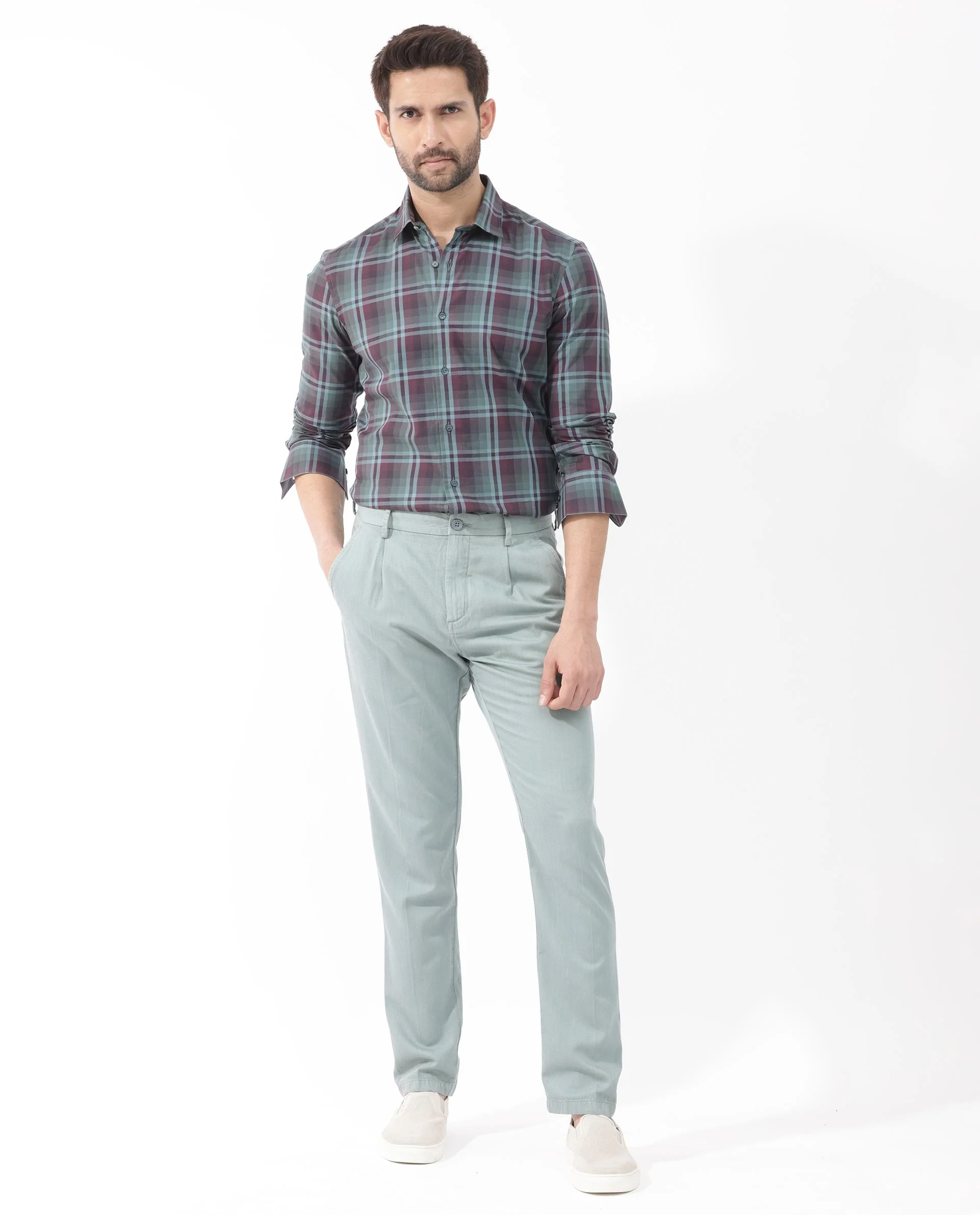 Rare Rabbit Men's Vinet Dark Maroon Cotton Checked Print Regular Fit Full Sleeve Collared Shirt - Image 2