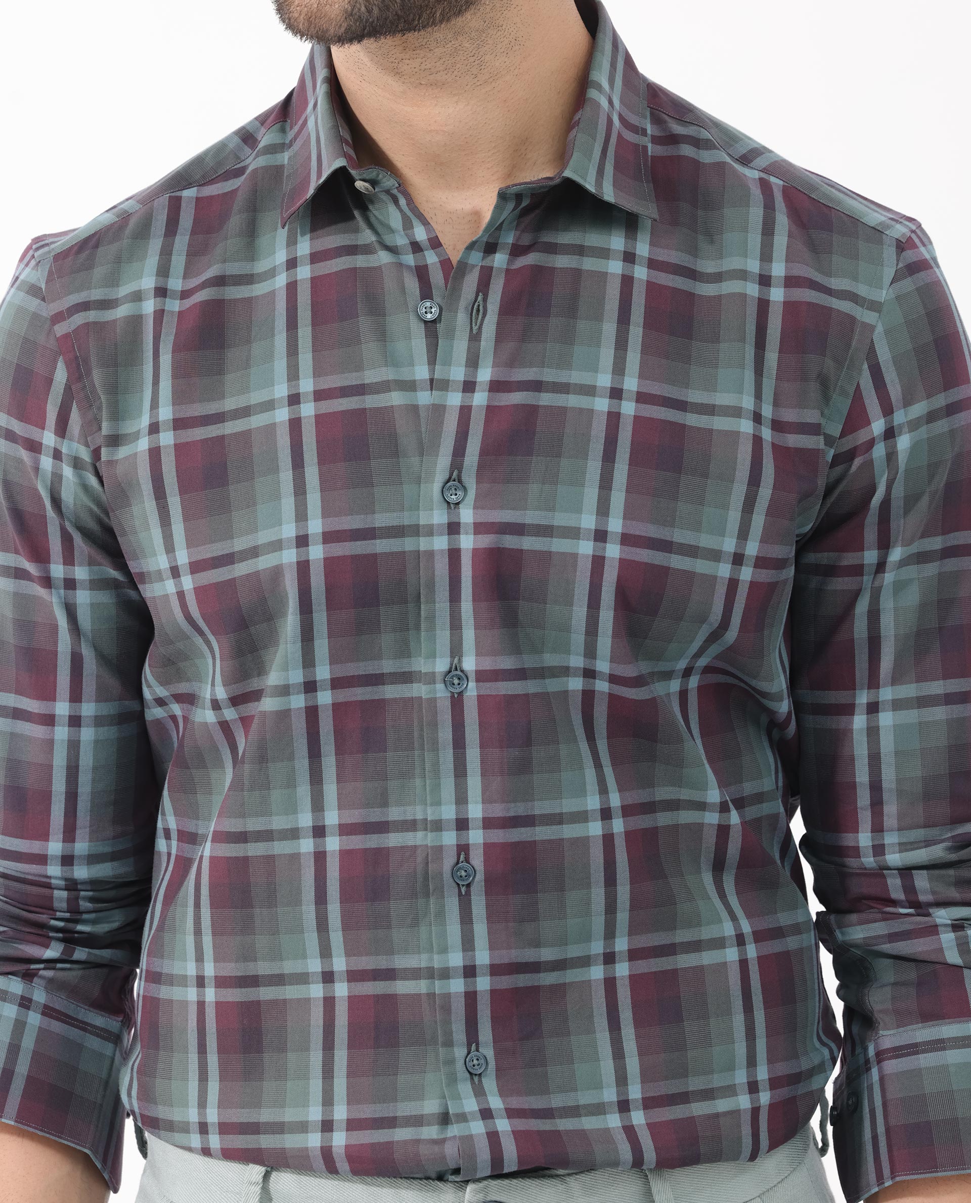 Rare Rabbit Men's Vinet Dark Maroon Cotton Checked Print Regular Fit Full Sleeve Collared Shirt - Image 4