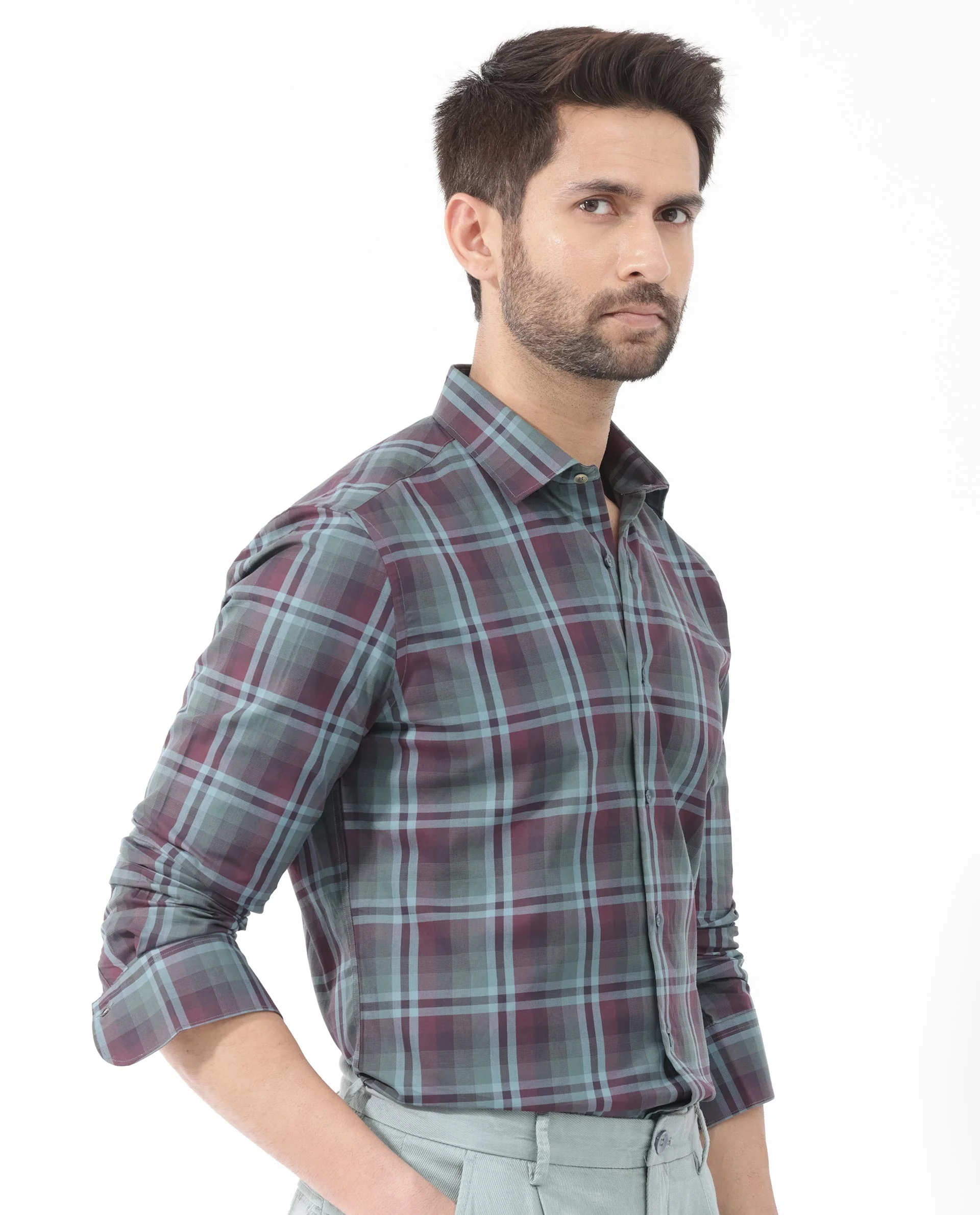 Rare Rabbit Men's Vinet Dark Maroon Cotton Checked Print Regular Fit Full Sleeve Collared Shirt - Image 6