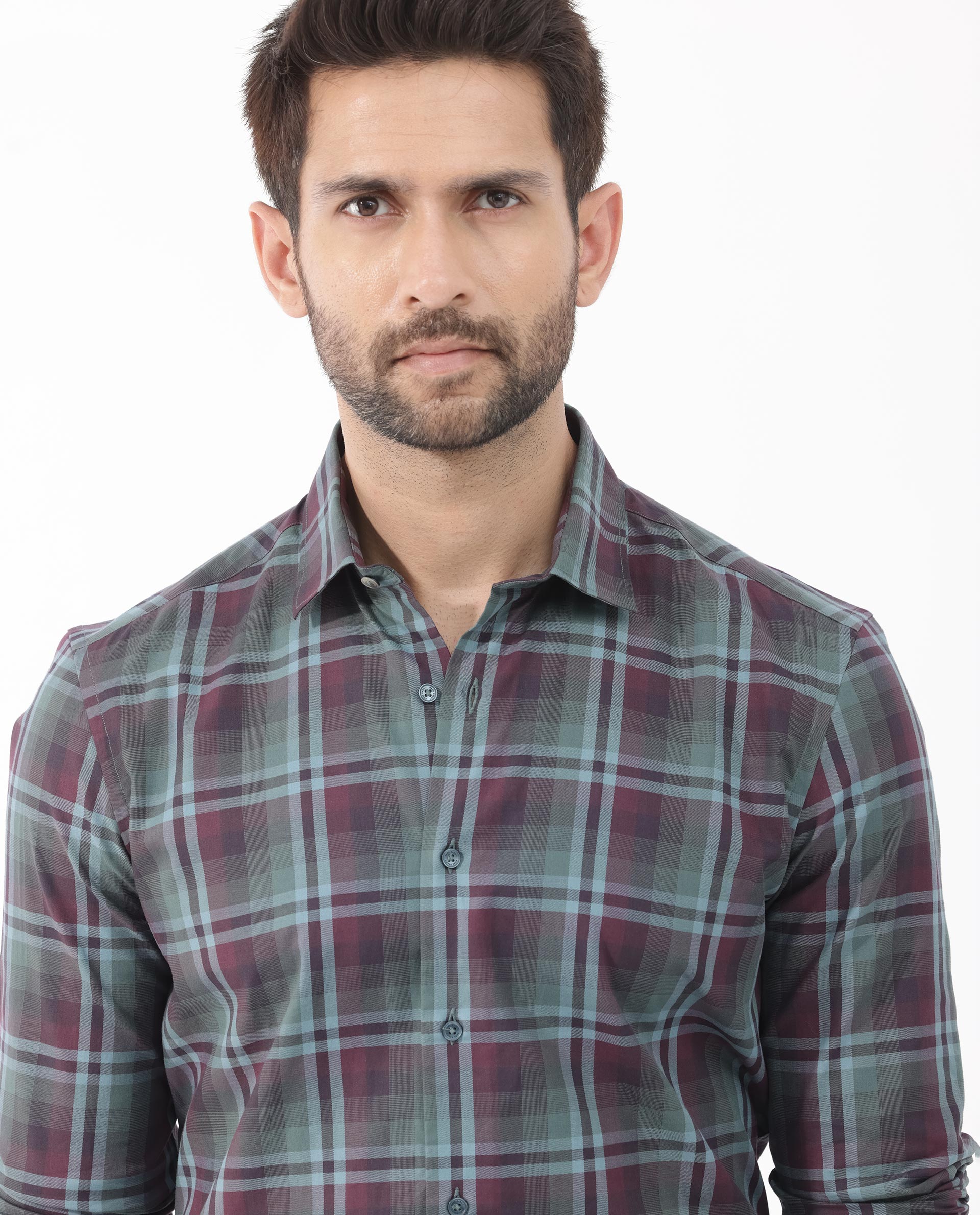 Rare Rabbit Men's Vinet Dark Maroon Cotton Checked Print Regular Fit Full Sleeve Collared Shirt - Image 7