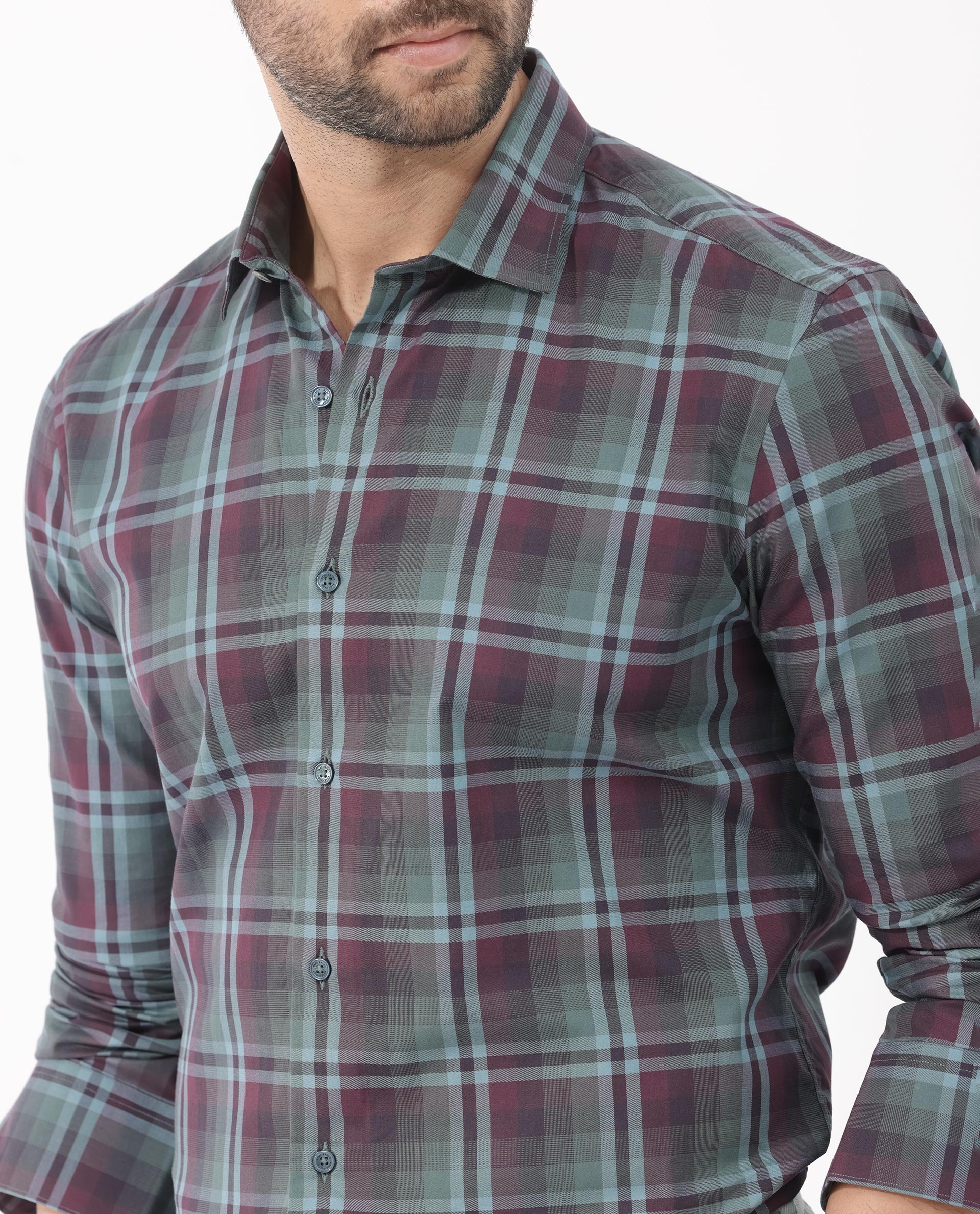 Rare Rabbit Men's Vinet Dark Maroon Cotton Checked Print Regular Fit Full Sleeve Collared Shirt - Image 8