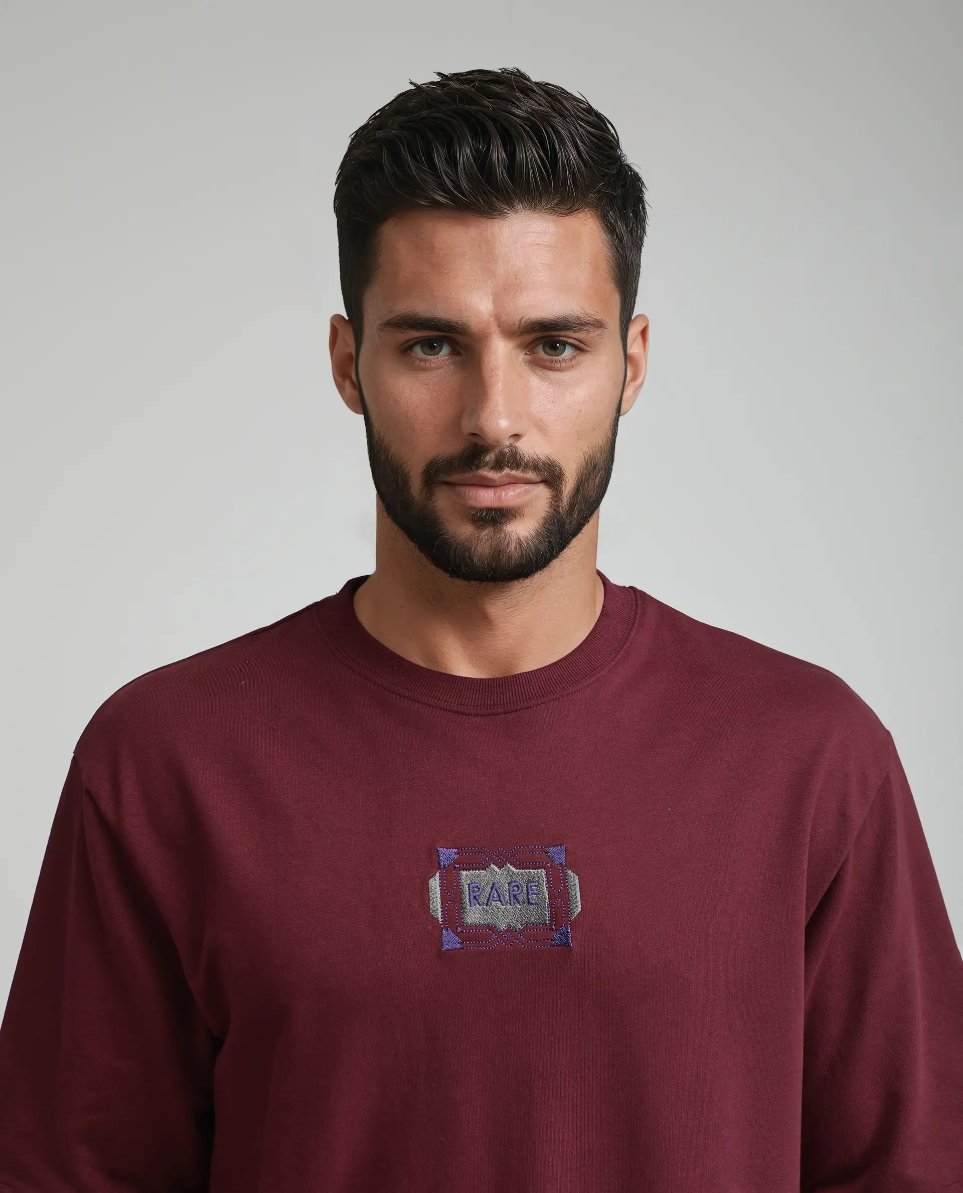 Rare Rabbit Men's Vino Dark Red Cotton Graphic Print Oversized Fit Half Sleeve Crew Neck T-Shirt - Image 4