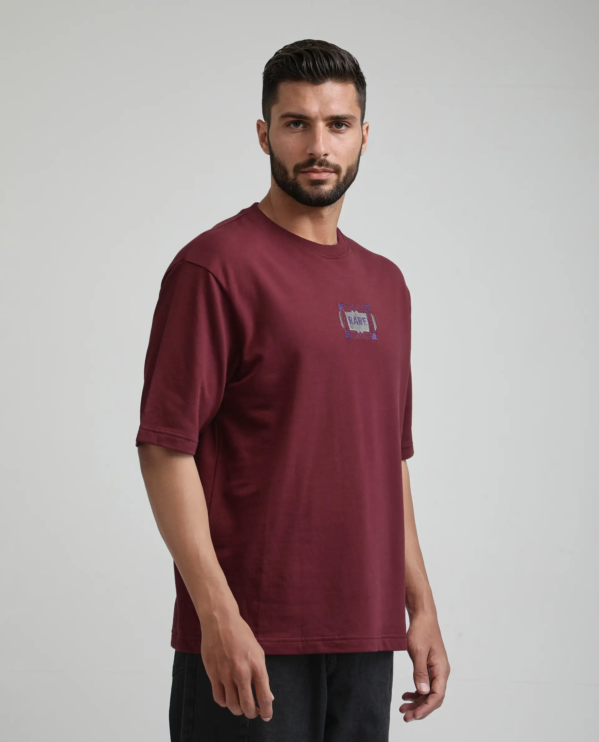 Rare Rabbit Men's Vino Dark Red Cotton Graphic Print Oversized Fit Half Sleeve Crew Neck T-Shirt - Image 6
