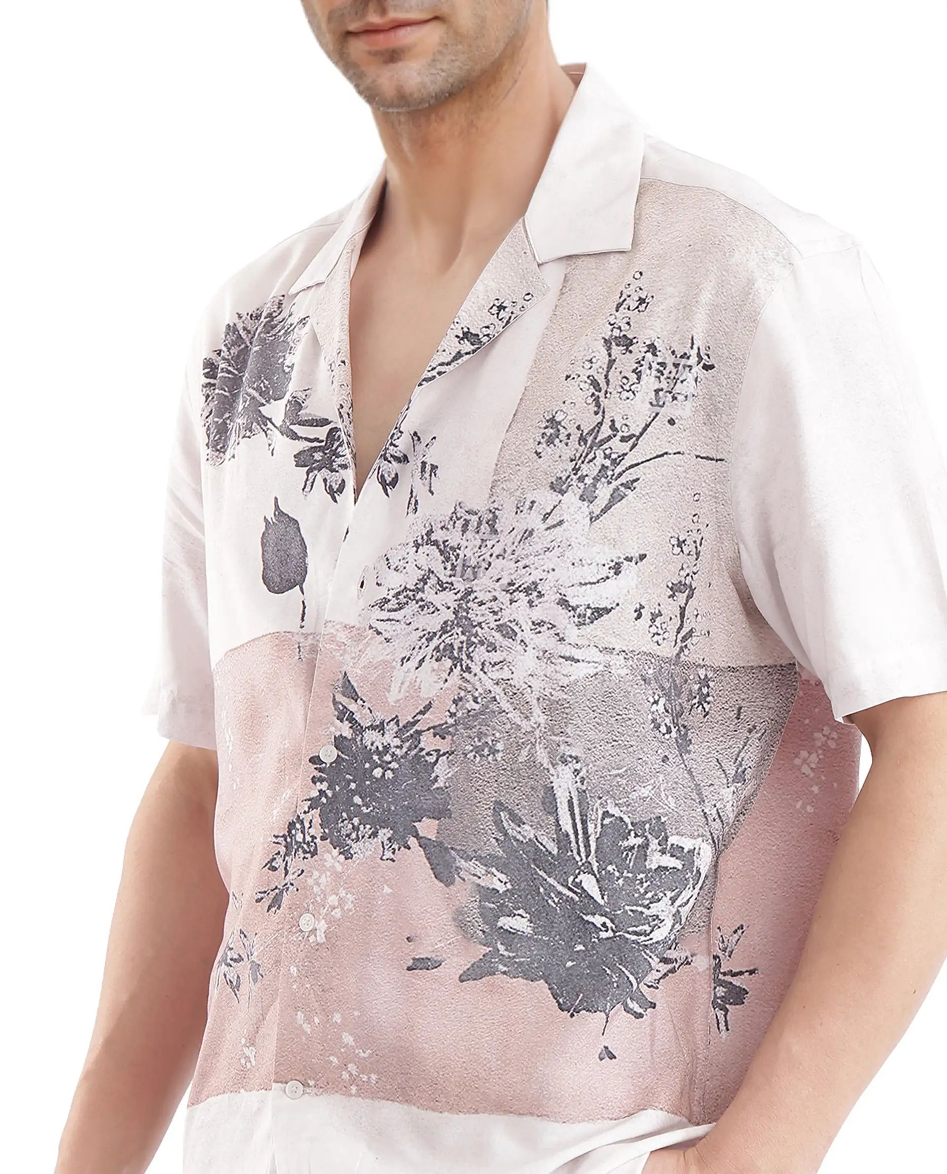 Rare Rabbit Men's Vint Beige Cotton Printed Boxy Fit Full Sleeve Cuban Collar Shirt - Image 3