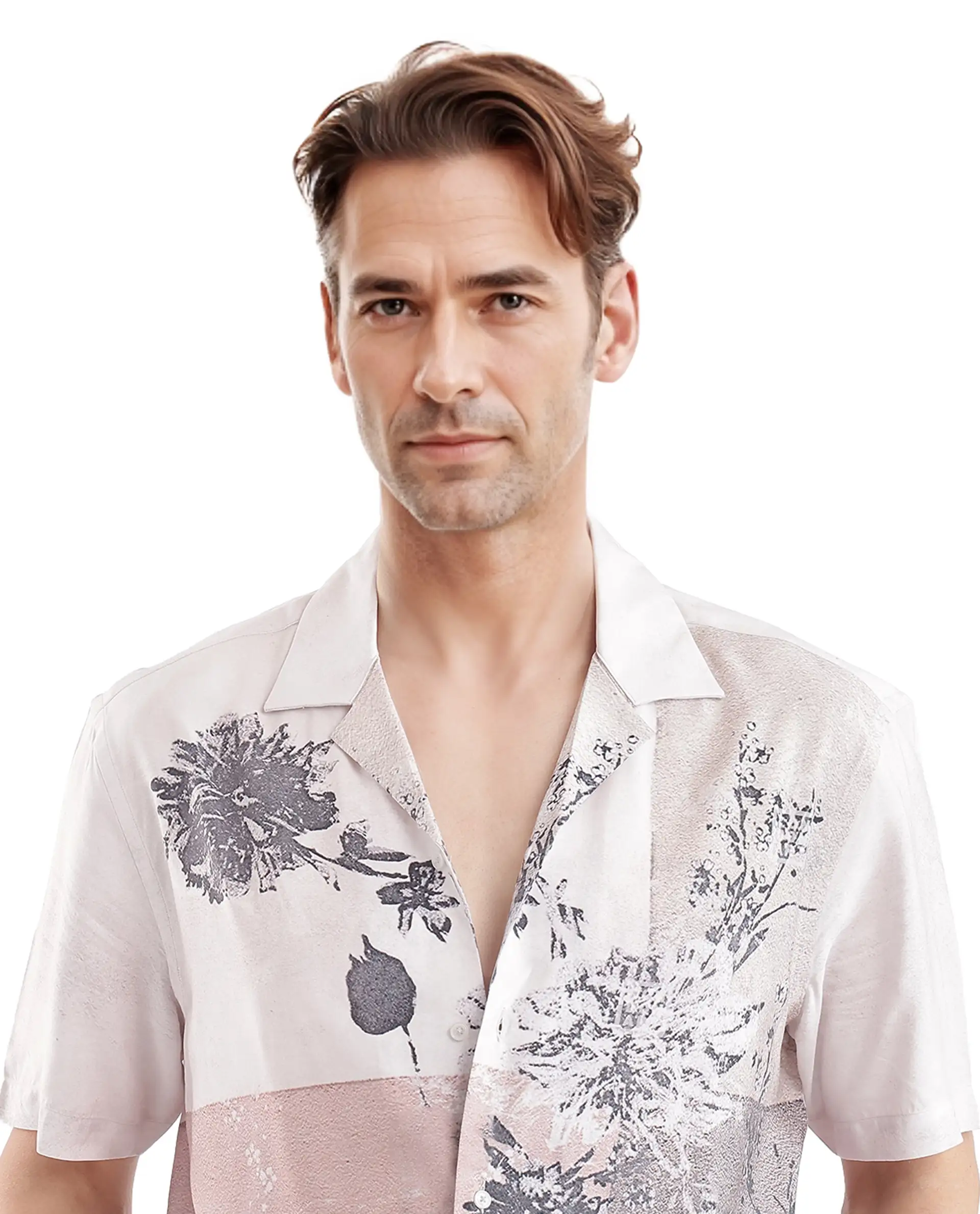 Rare Rabbit Men's Vint Beige Cotton Printed Boxy Fit Full Sleeve Cuban Collar Shirt - Image 5