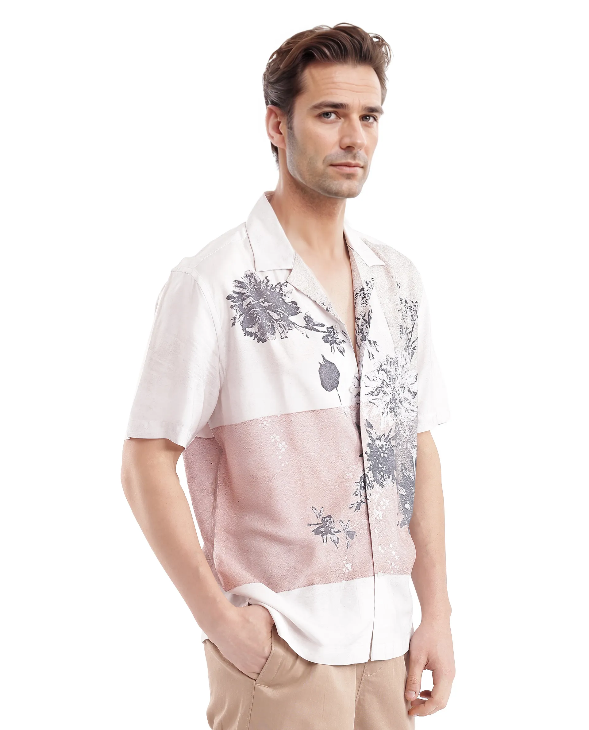 Rare Rabbit Men's Vint Beige Cotton Printed Boxy Fit Full Sleeve Cuban Collar Shirt - Image 7