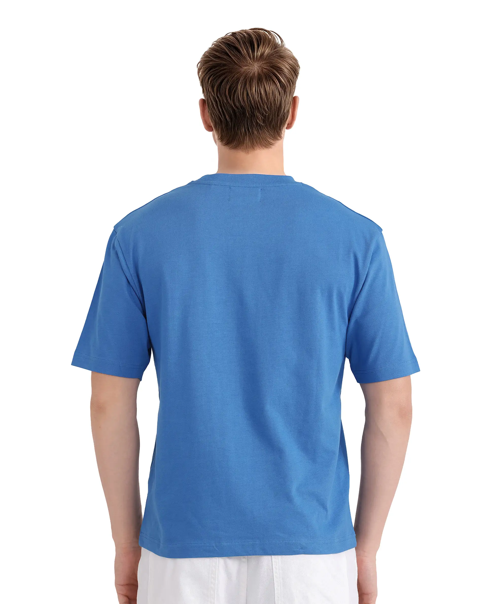 Rare Rabbit Men's Vint Dusky Blue Cotton Graphic Print Qlo Fit Half Sleeve Crew Neck T-Shirt - Image 8