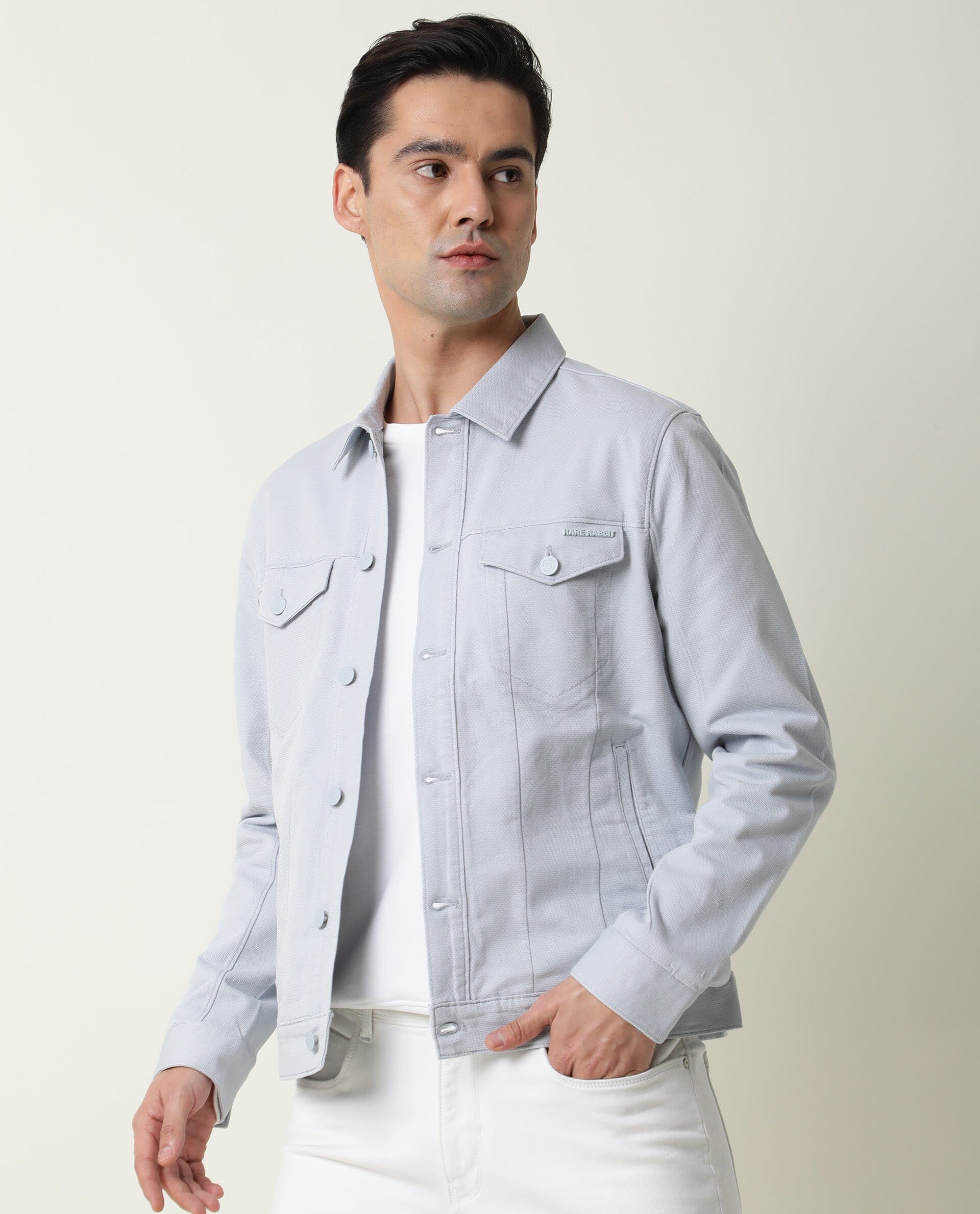 Rare Rabbit Men's Vintage Blue Cotton Plain Regular Fit Full Sleeve Spread Collar Jacket
