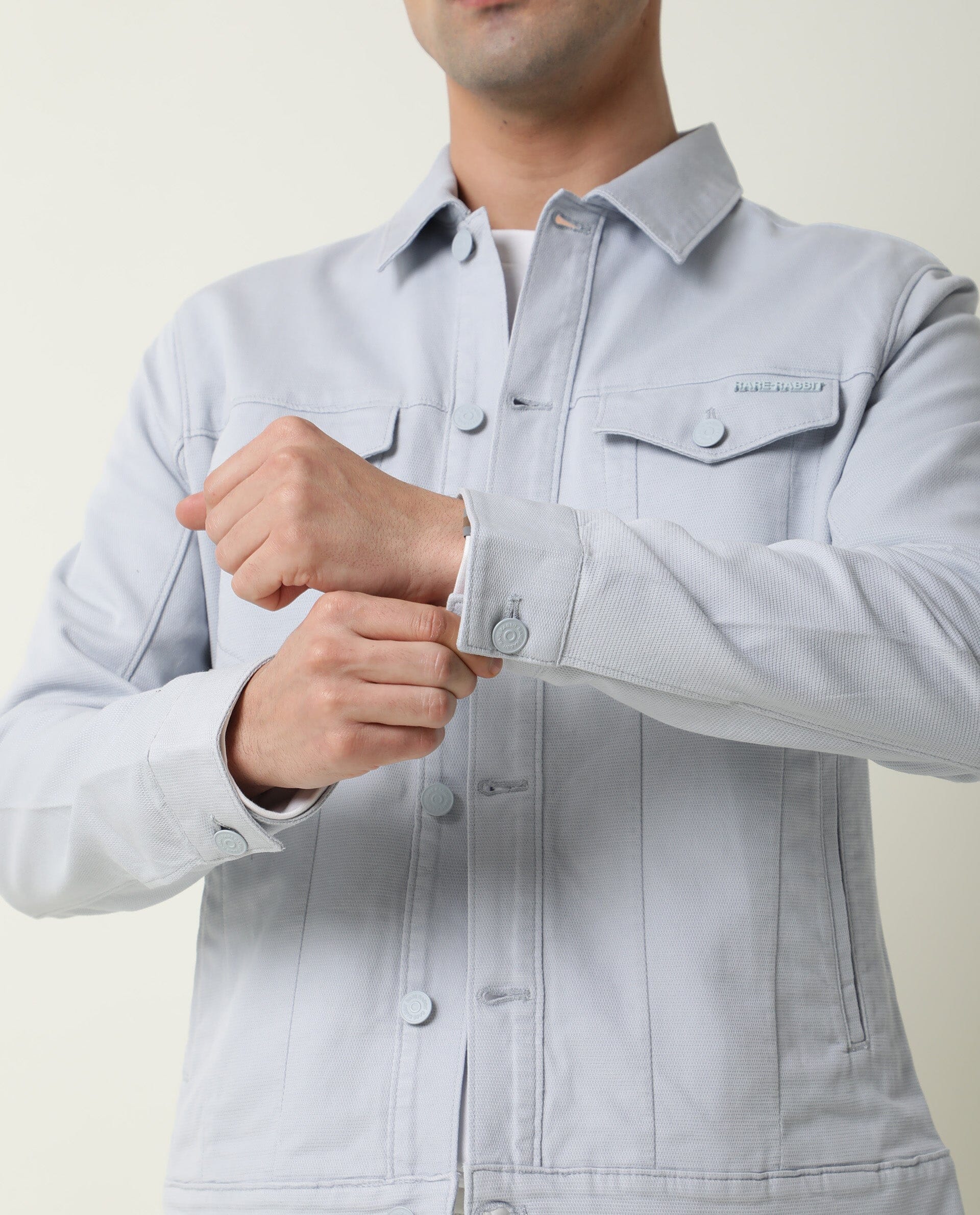 Rare Rabbit Men's Vintage Blue Cotton Plain Regular Fit Full Sleeve Spread Collar Jacket - Image 3