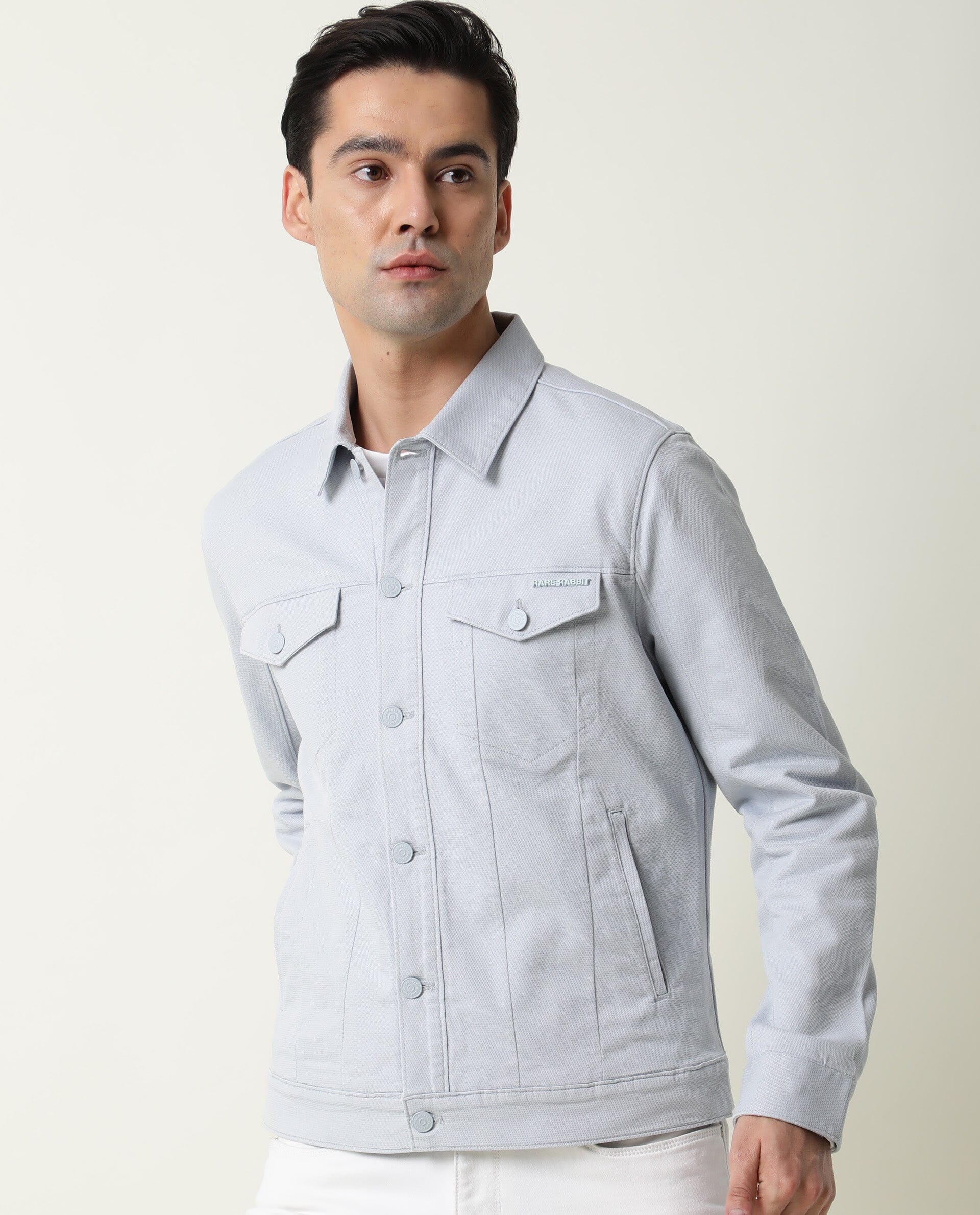 Rare Rabbit Men's Vintage Blue Cotton Plain Regular Fit Full Sleeve Spread Collar Jacket - Image 4