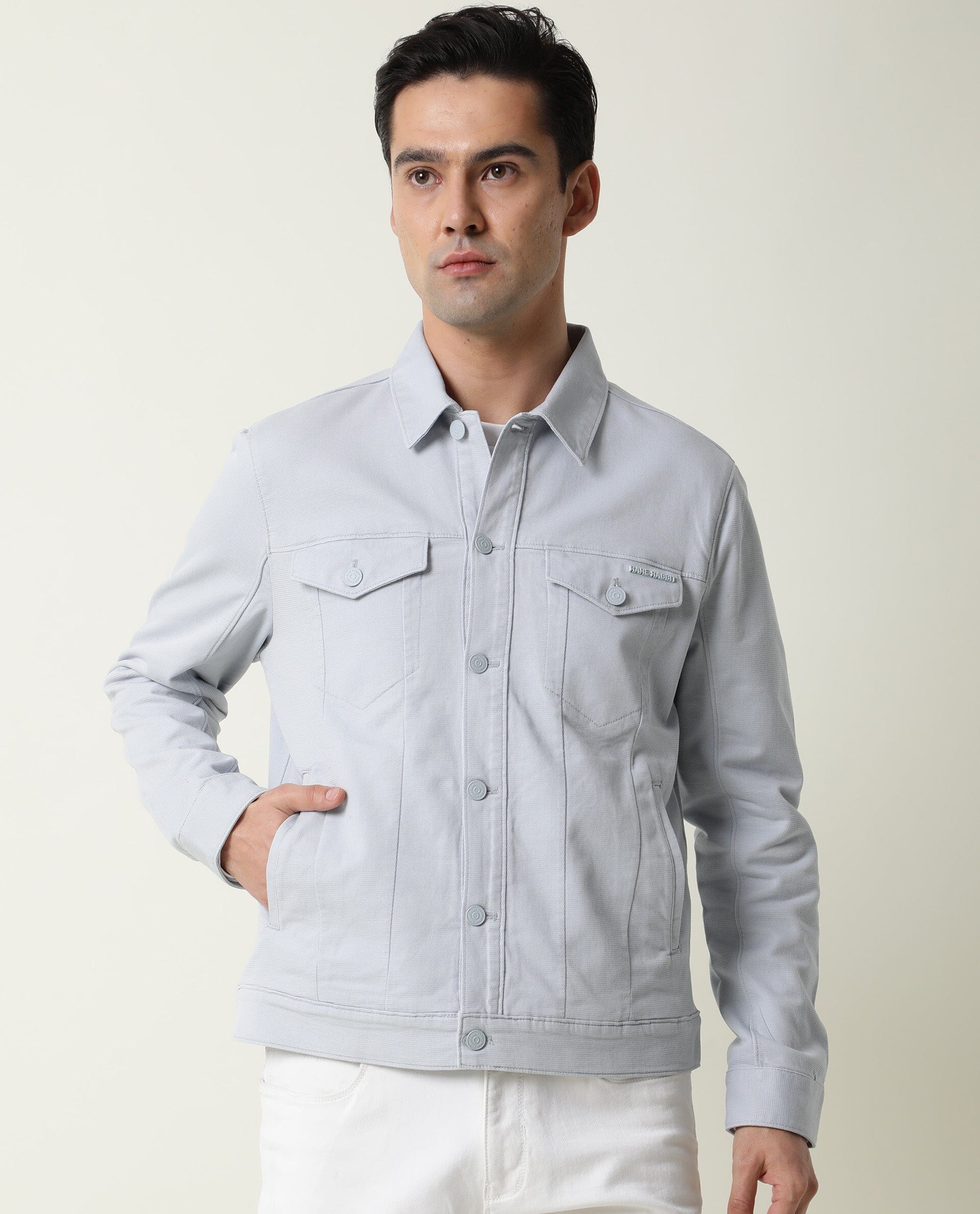 Rare Rabbit Men's Vintage Blue Cotton Plain Regular Fit Full Sleeve Spread Collar Jacket - Image 5