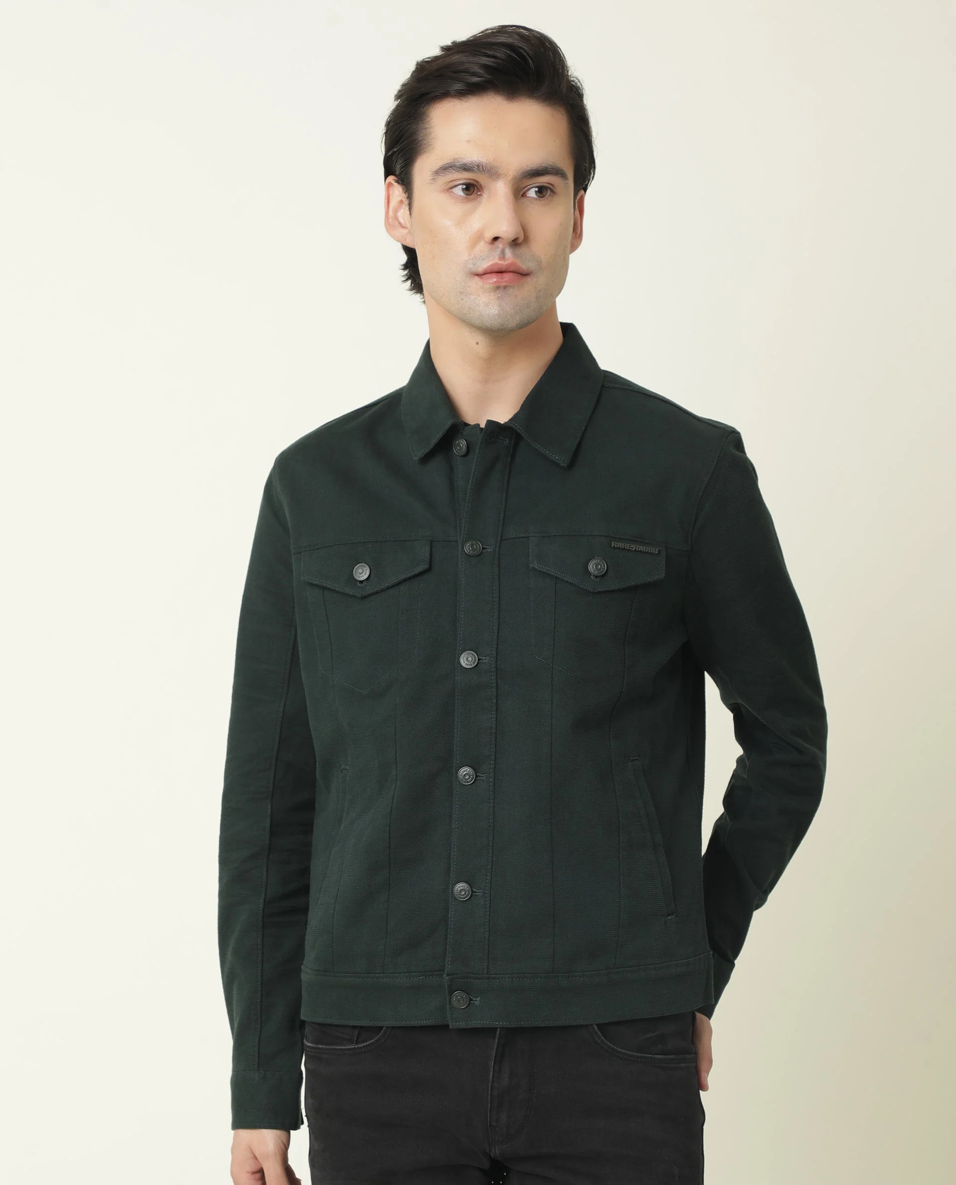 Rare Rabbit Men's Vintage Green Plain Regular Fit Full Sleeve Collared Jacket - Image 2