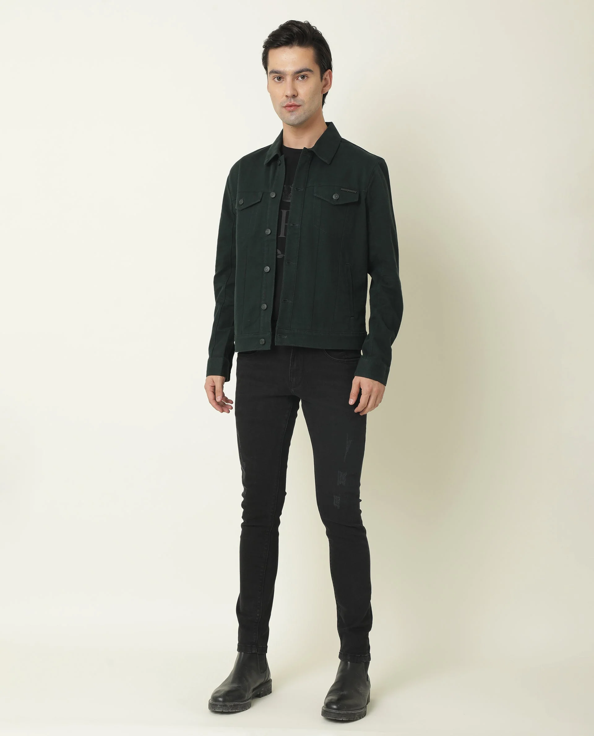 Rare Rabbit Men's Vintage Green Plain Regular Fit Full Sleeve Collared Jacket - Image 4