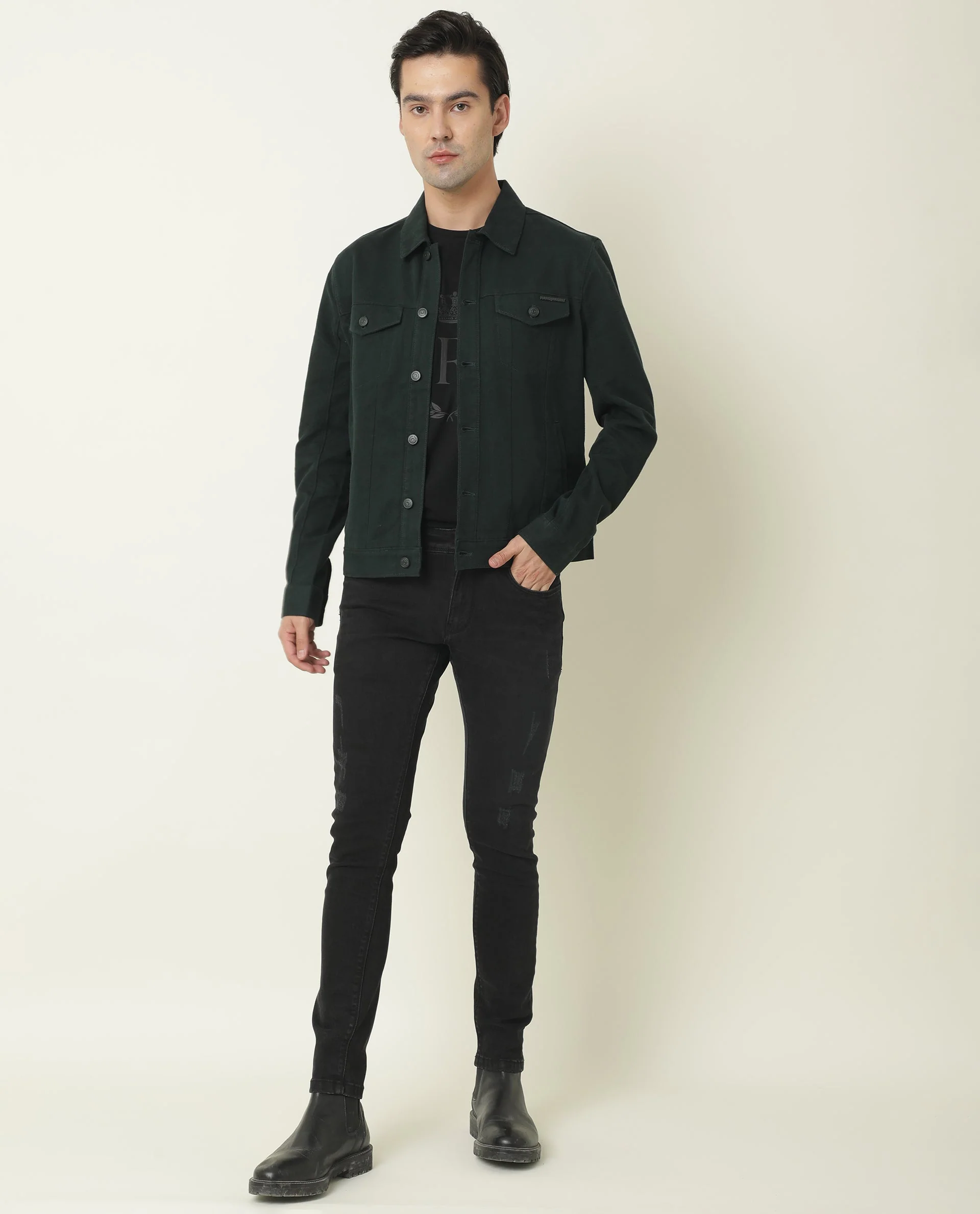 Rare Rabbit Men's Vintage Green Plain Regular Fit Full Sleeve Collared Jacket - Image 5