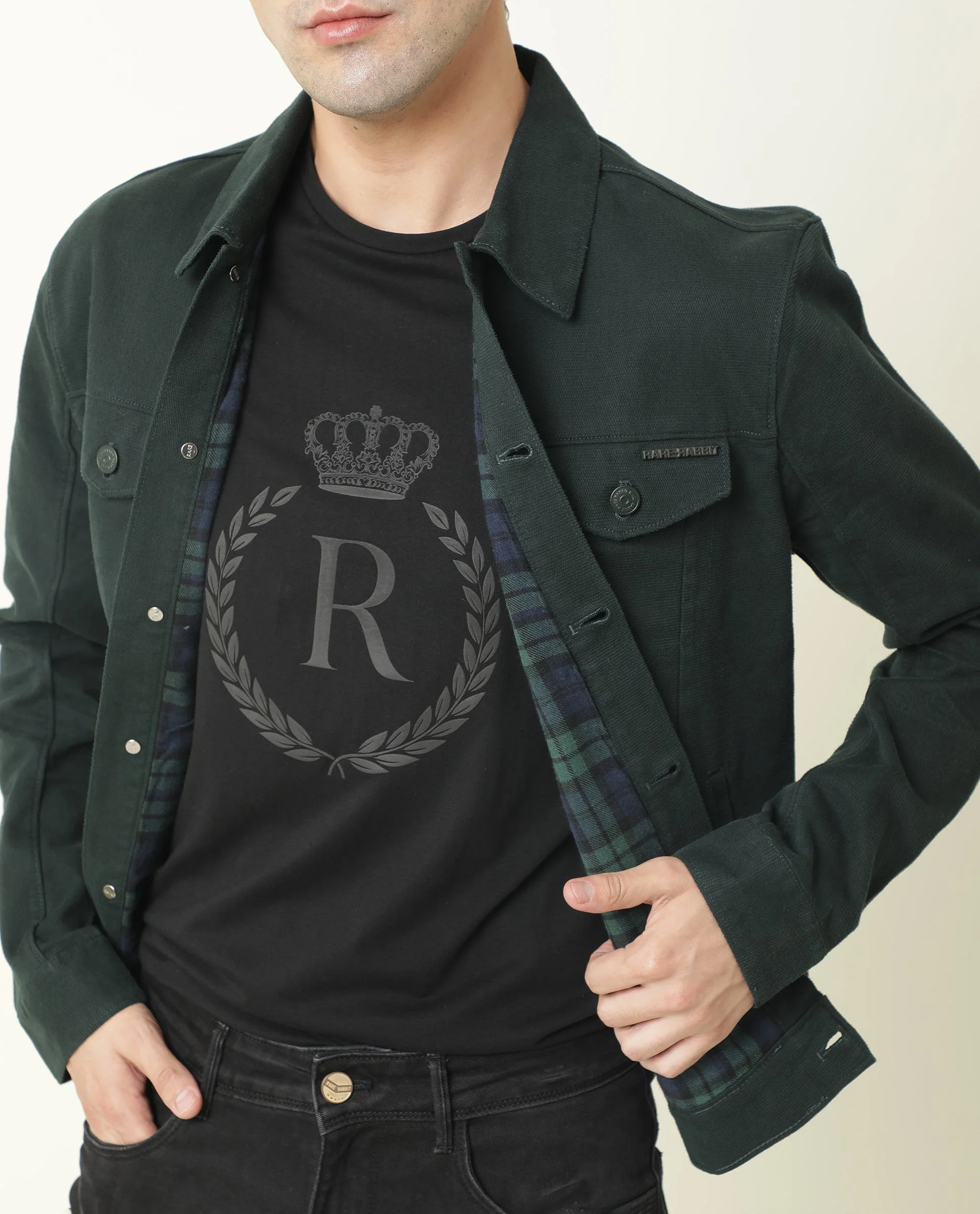 Rare Rabbit Men's Vintage Green Plain Regular Fit Full Sleeve Collared Jacket - Image 6