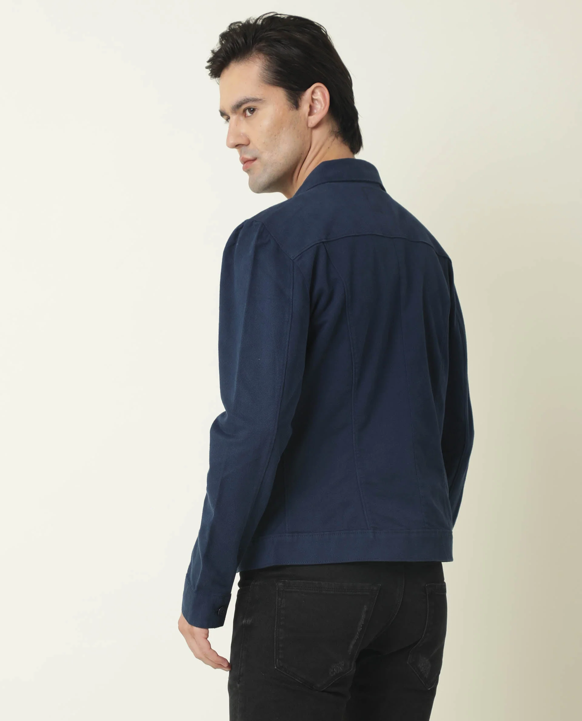 Rare Rabbit Men's Vintage Navy Cotton Plain Regular Fit Full Sleeve Spread Collar Jacket - Image 5