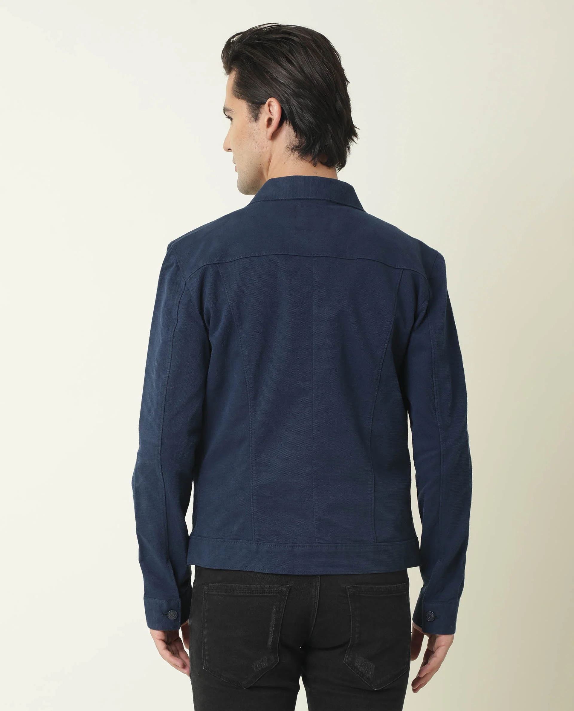 Rare Rabbit Men's Vintage Navy Cotton Plain Regular Fit Full Sleeve Spread Collar Jacket - Image 6