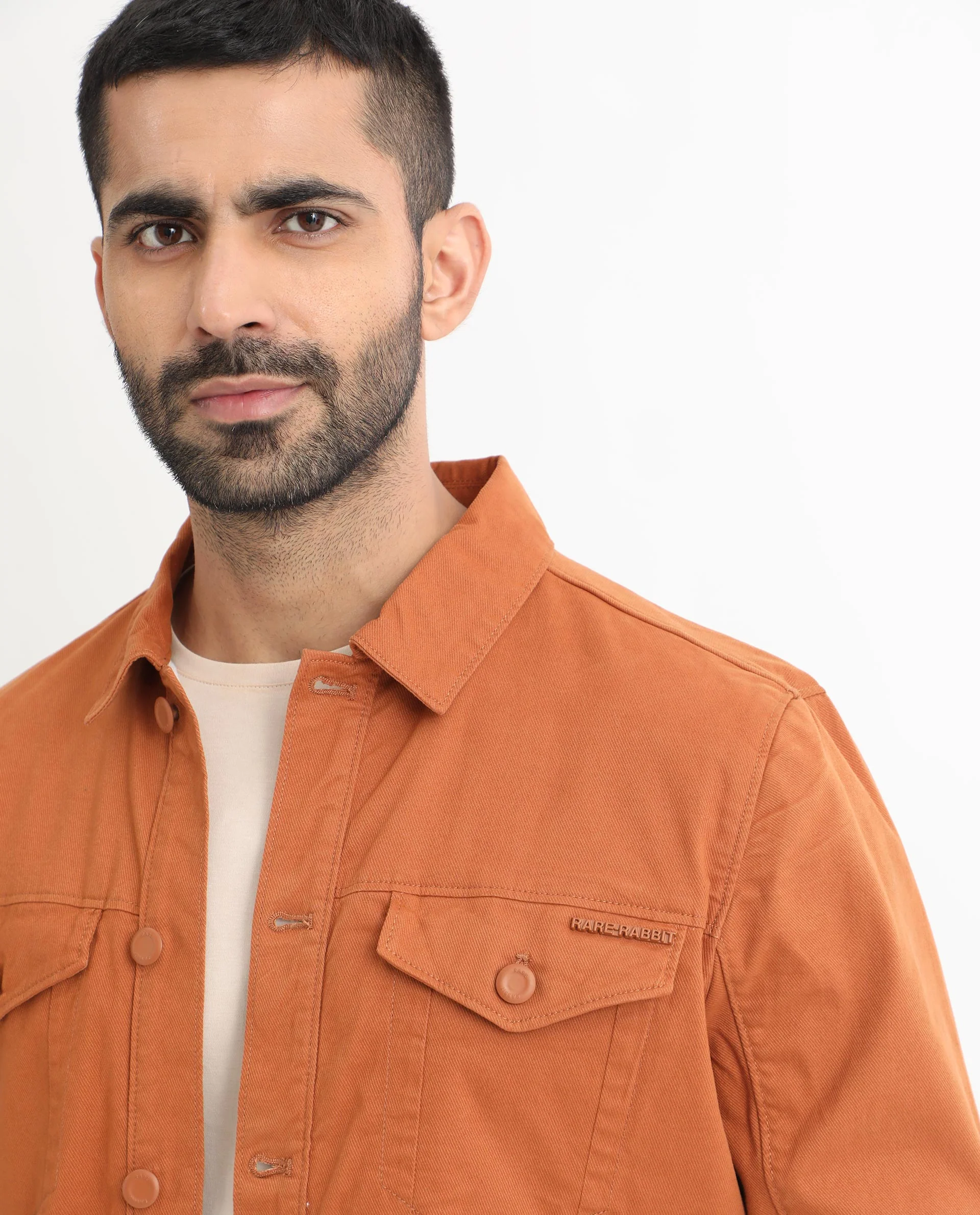 Rare Rabbit Men's Vintago Dark Rust Cotton Plain Regular Fit Full Sleeve Spread Collar Jacket - Image 2