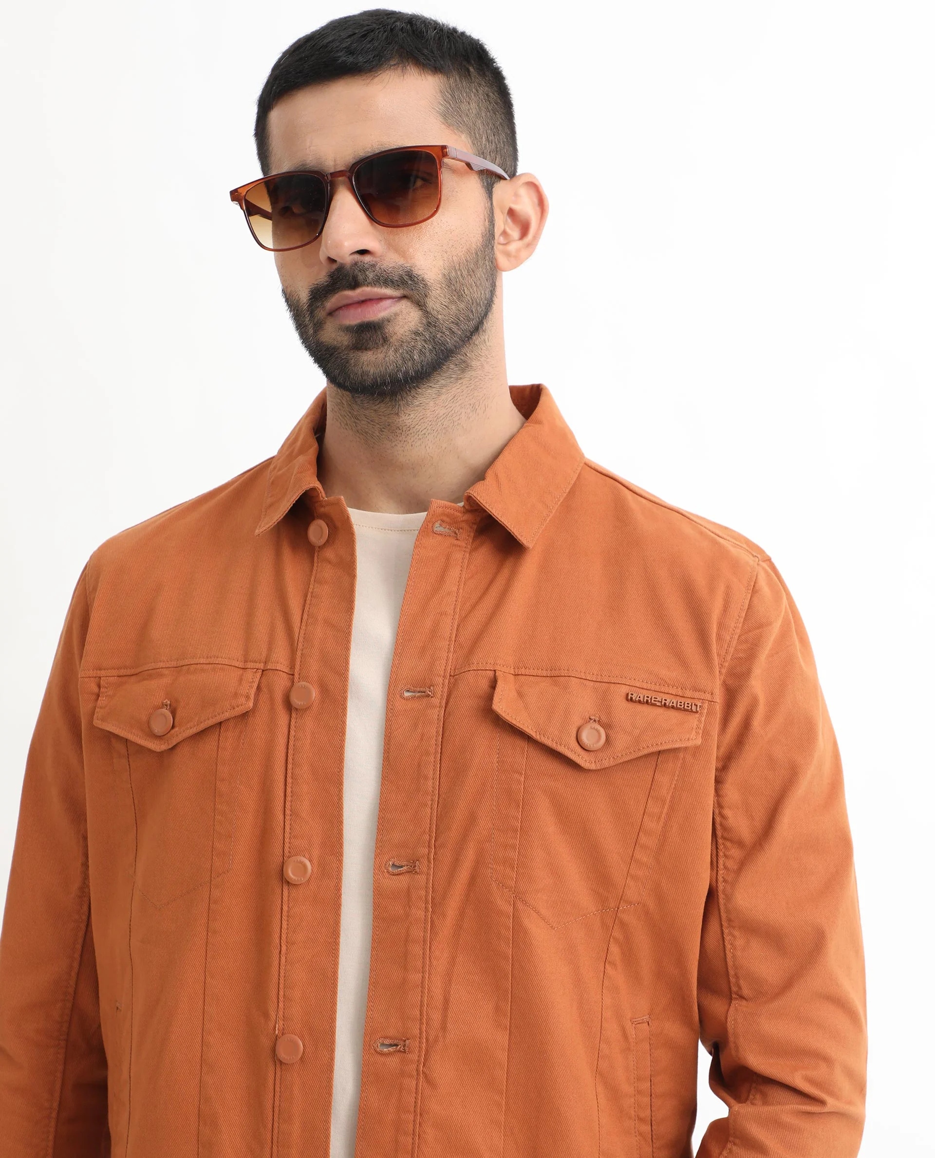 Rare Rabbit Men's Vintago Dark Rust Cotton Plain Regular Fit Full Sleeve Spread Collar Jacket - Image 3