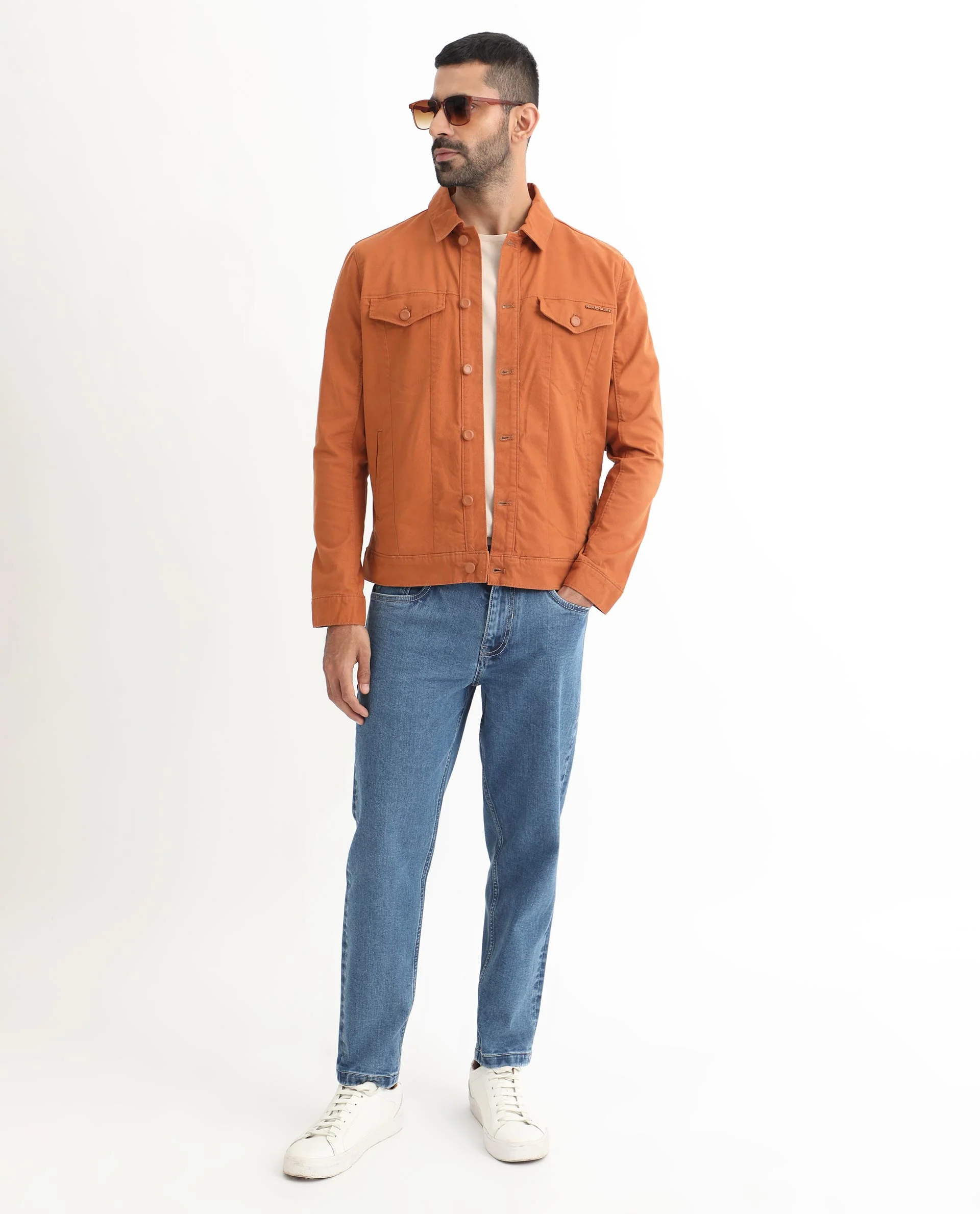 Rare Rabbit Men's Vintago Dark Rust Cotton Plain Regular Fit Full Sleeve Spread Collar Jacket - Image 4