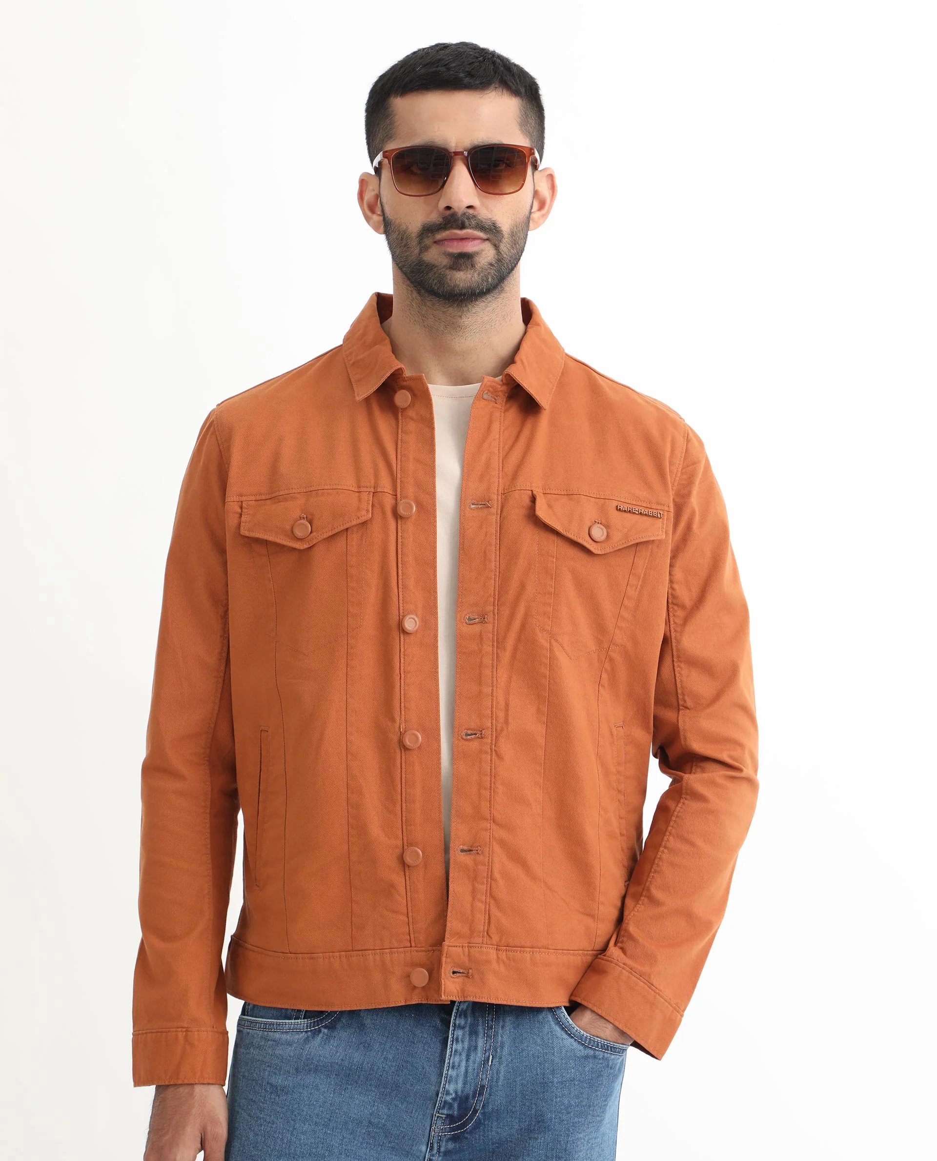 Rare Rabbit Men's Vintago Dark Rust Cotton Plain Regular Fit Full Sleeve Spread Collar Jacket - Image 5