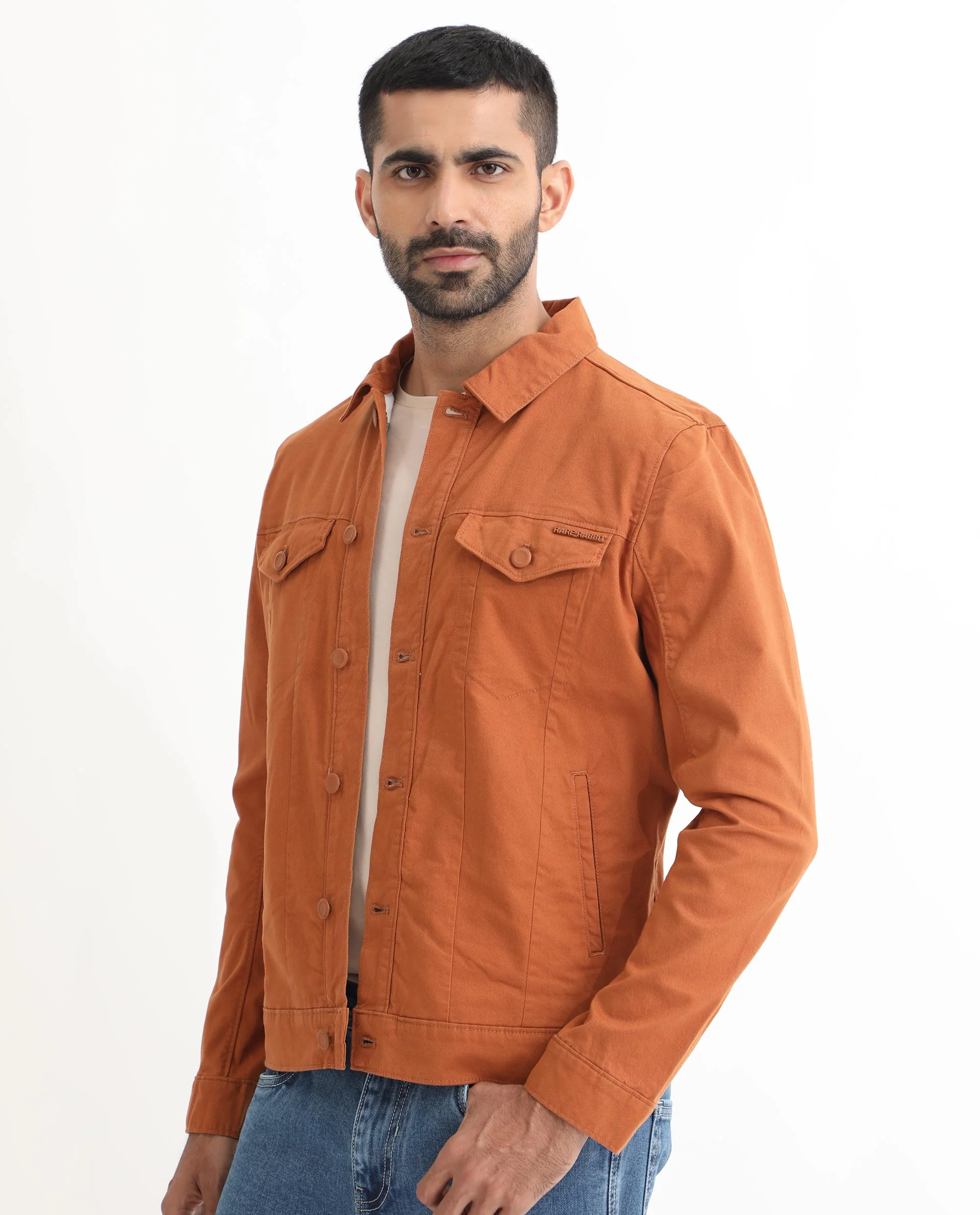 Rare Rabbit Men's Vintago Dark Rust Cotton Plain Regular Fit Full Sleeve Spread Collar Jacket - Image 6