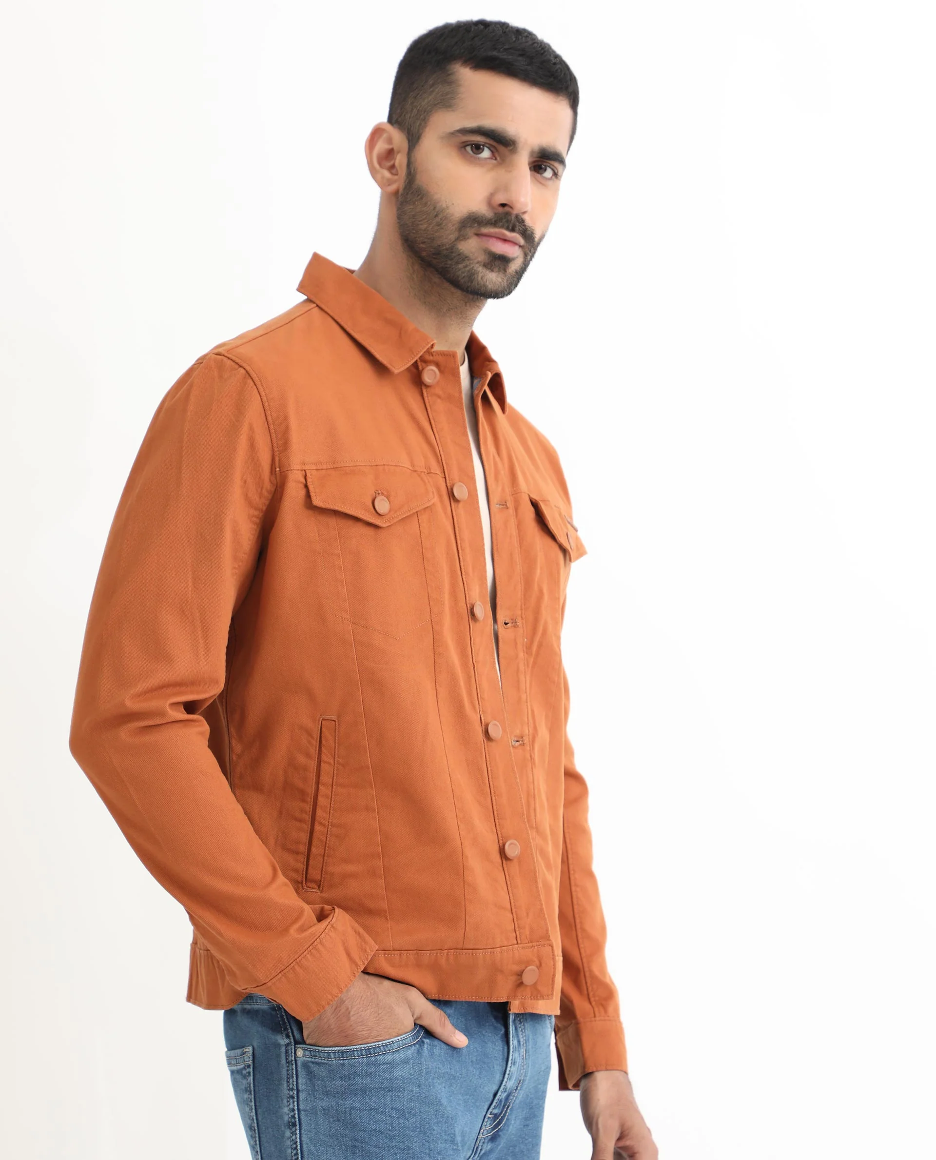 Rare Rabbit Men's Vintago Dark Rust Cotton Plain Regular Fit Full Sleeve Spread Collar Jacket - Image 7