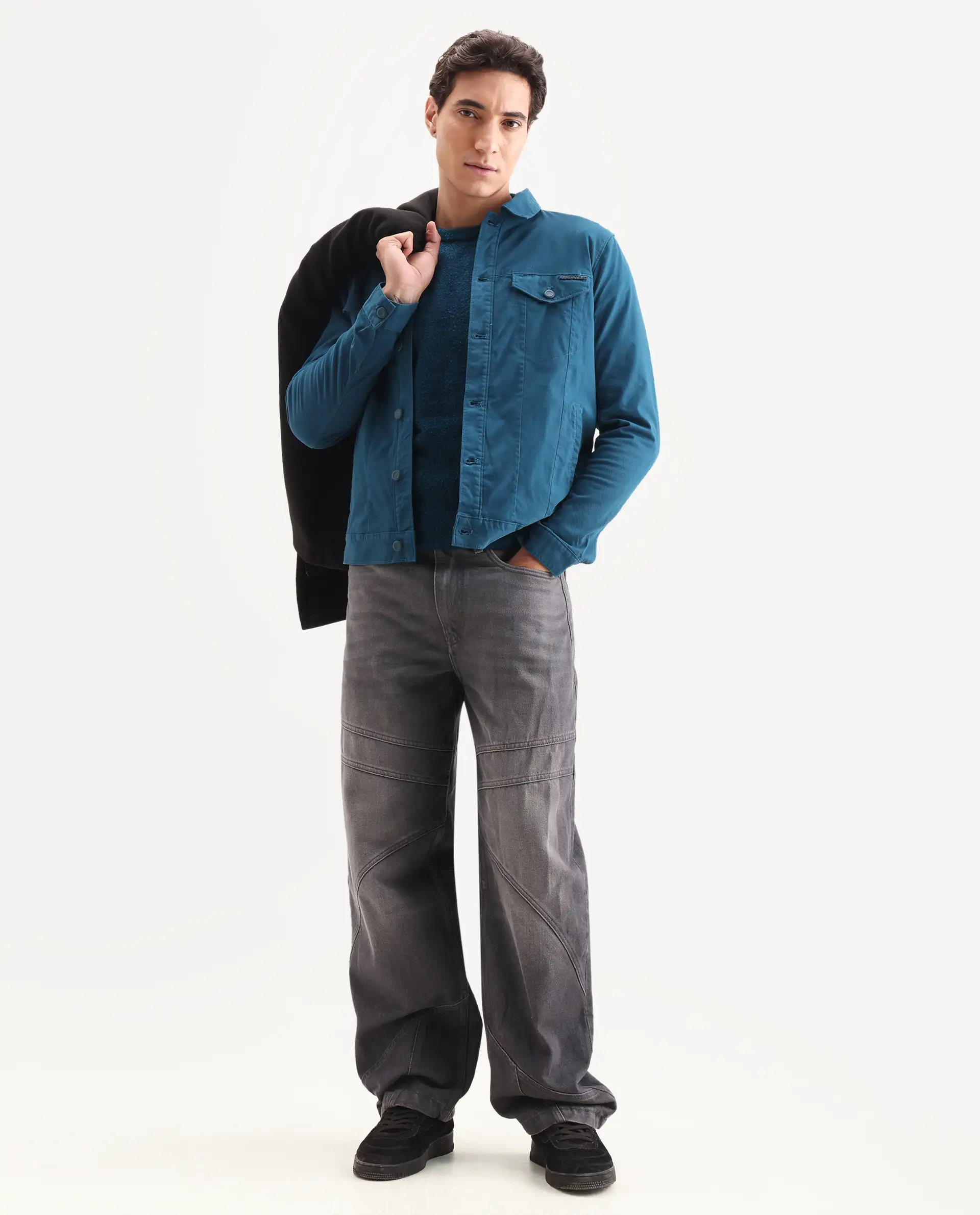 Rare Rabbit Men's Vintago Dark Teal Cotton Plain Regular Fit Full Sleeve Spread Collar Jacket - Image 2