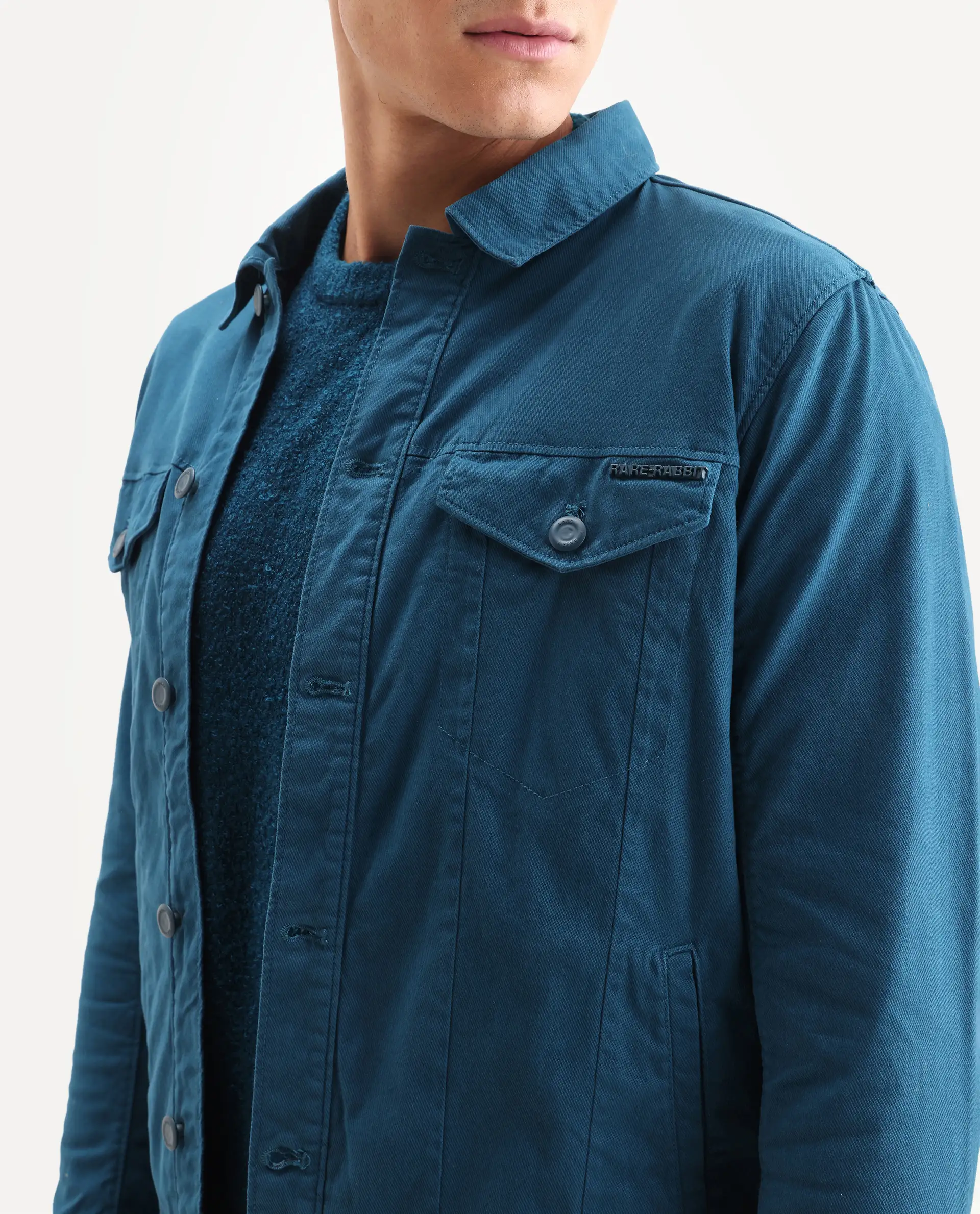Rare Rabbit Men's Vintago Dark Teal Cotton Plain Regular Fit Full Sleeve Spread Collar Jacket - Image 4