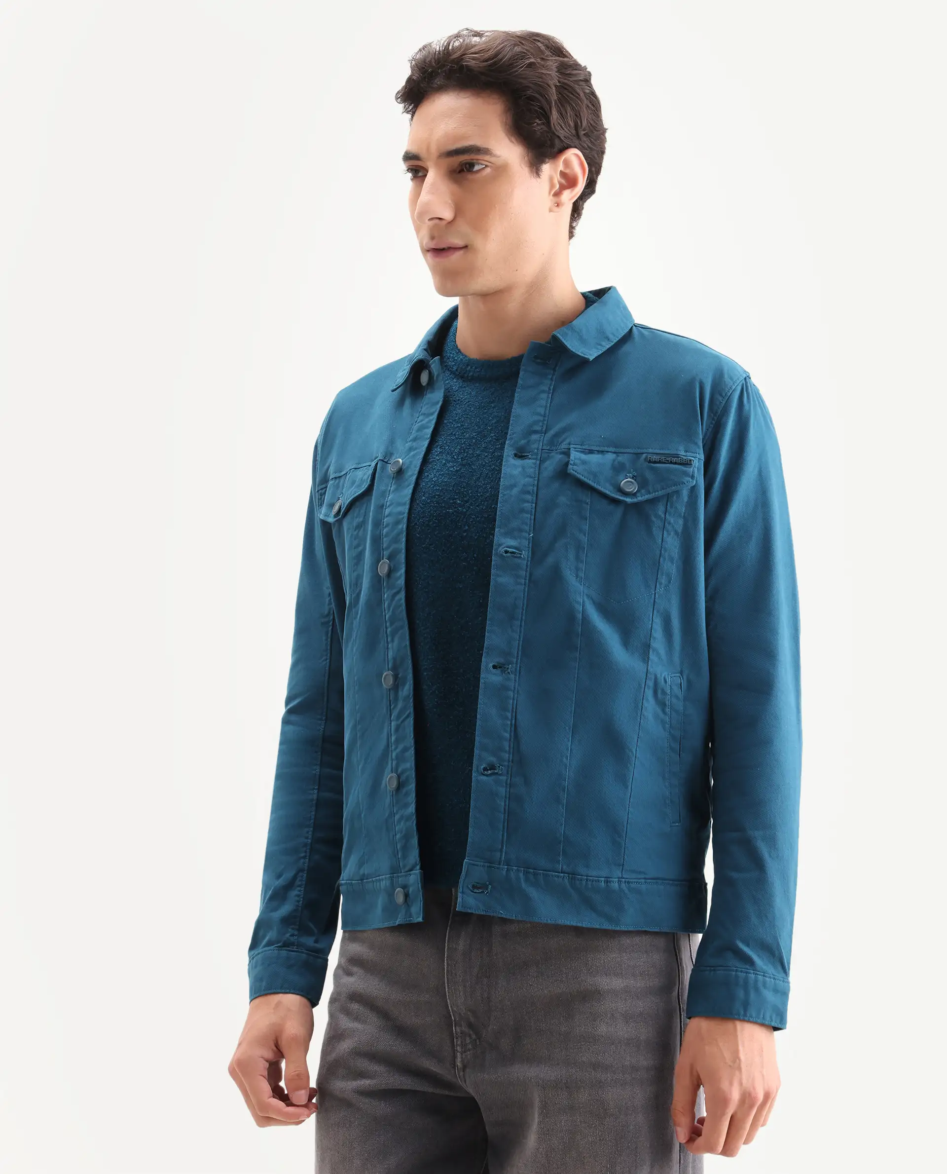 Rare Rabbit Men's Vintago Dark Teal Cotton Plain Regular Fit Full Sleeve Spread Collar Jacket - Image 5