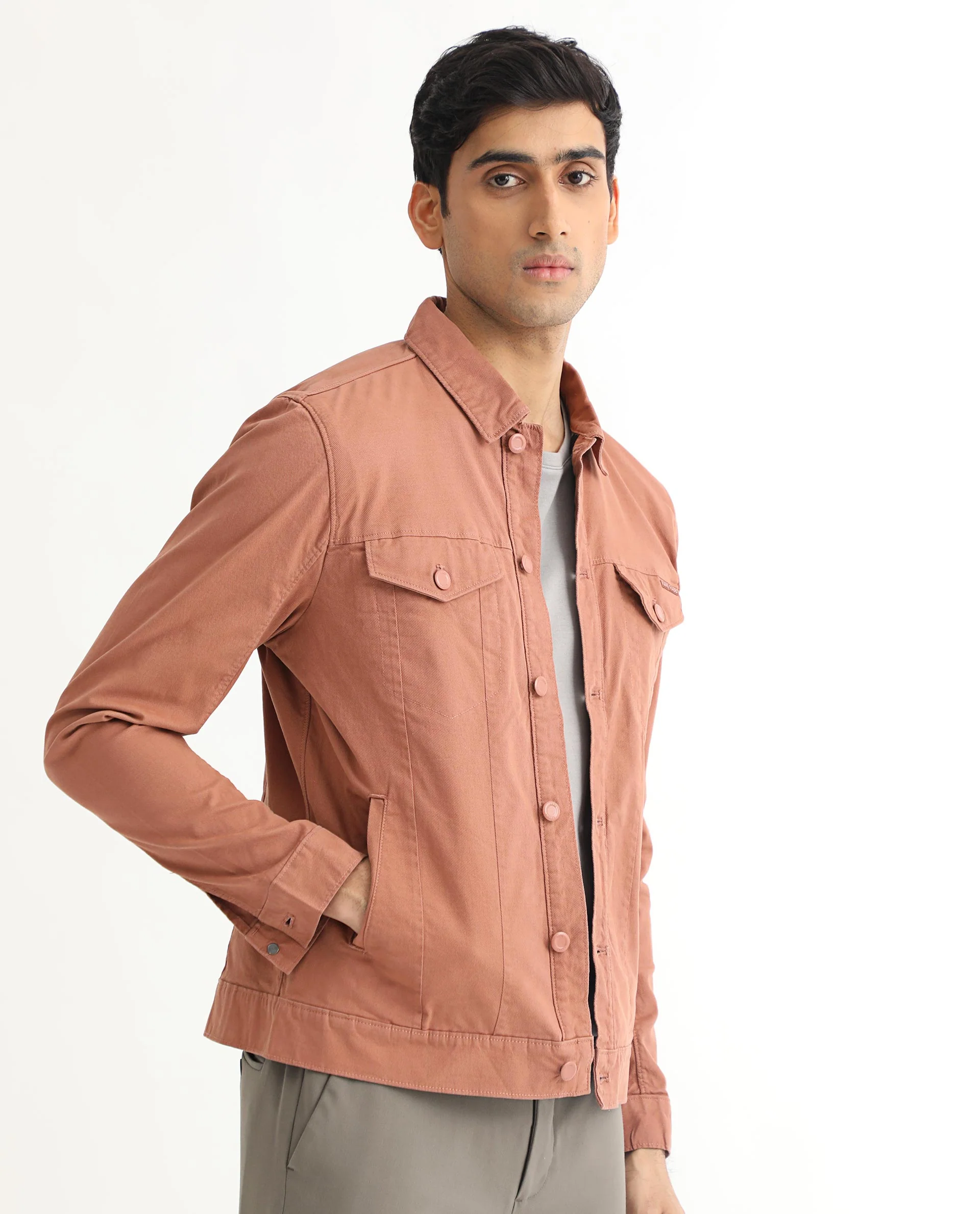 Rare Rabbit Men's Vintago Dusky Red Cotton Plain Regular Fit Full Sleeve Spread Collar Jacket - Image 8