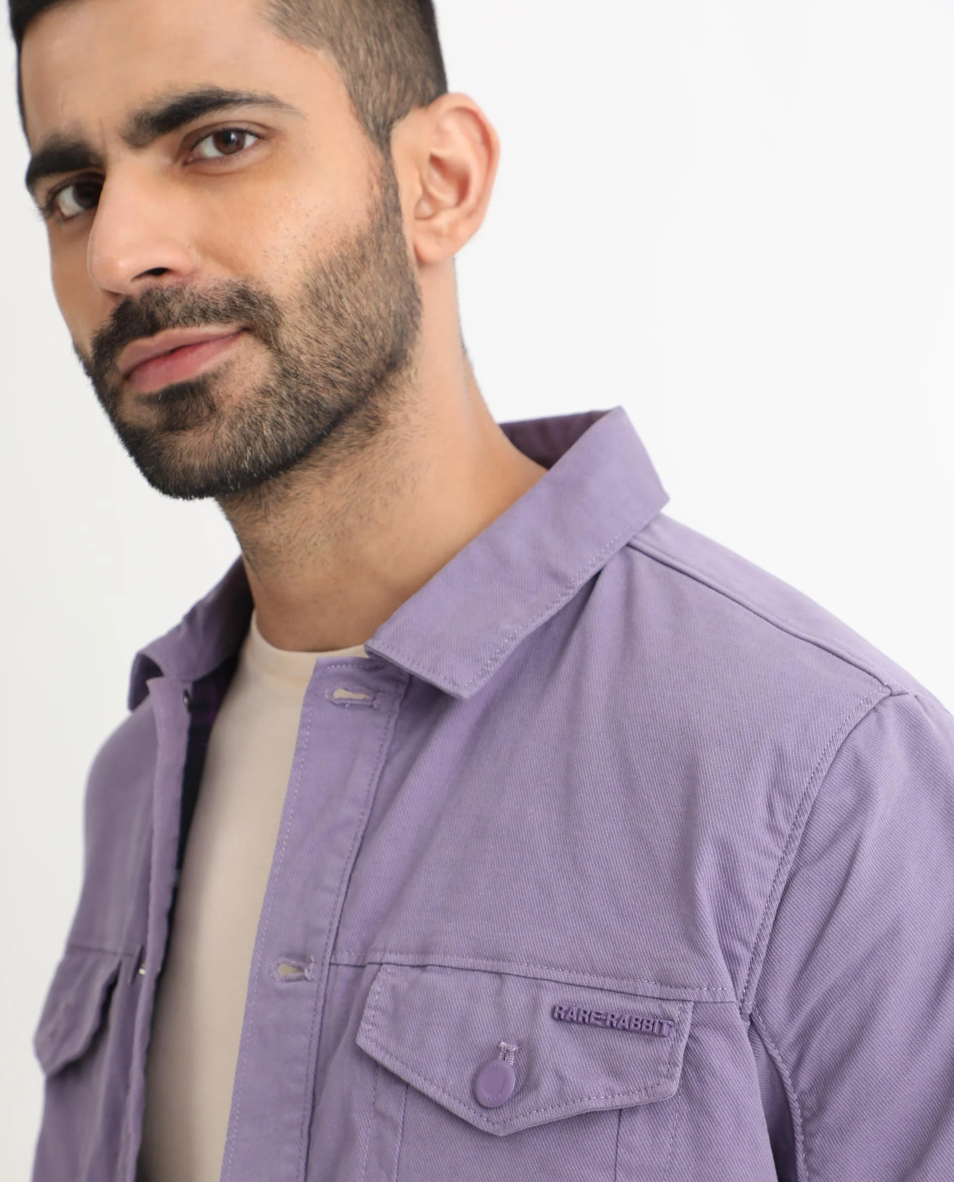 Rare Rabbit Men's Vintago Pastel Purple Cotton Plain Regular Fit Full Sleeve Spread Collar Jacket - Image 2