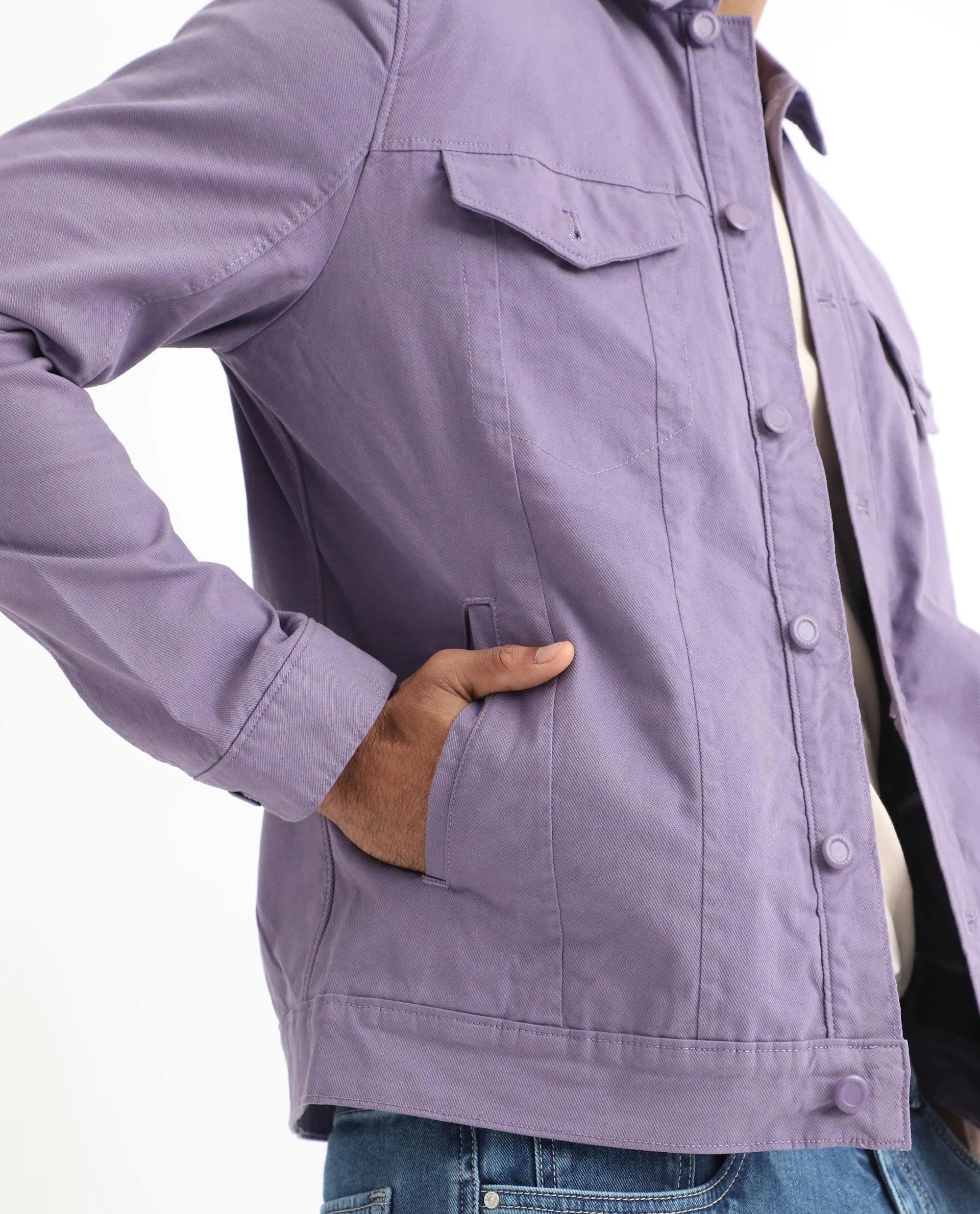 Rare Rabbit Men's Vintago Pastel Purple Cotton Plain Regular Fit Full Sleeve Spread Collar Jacket - Image 3