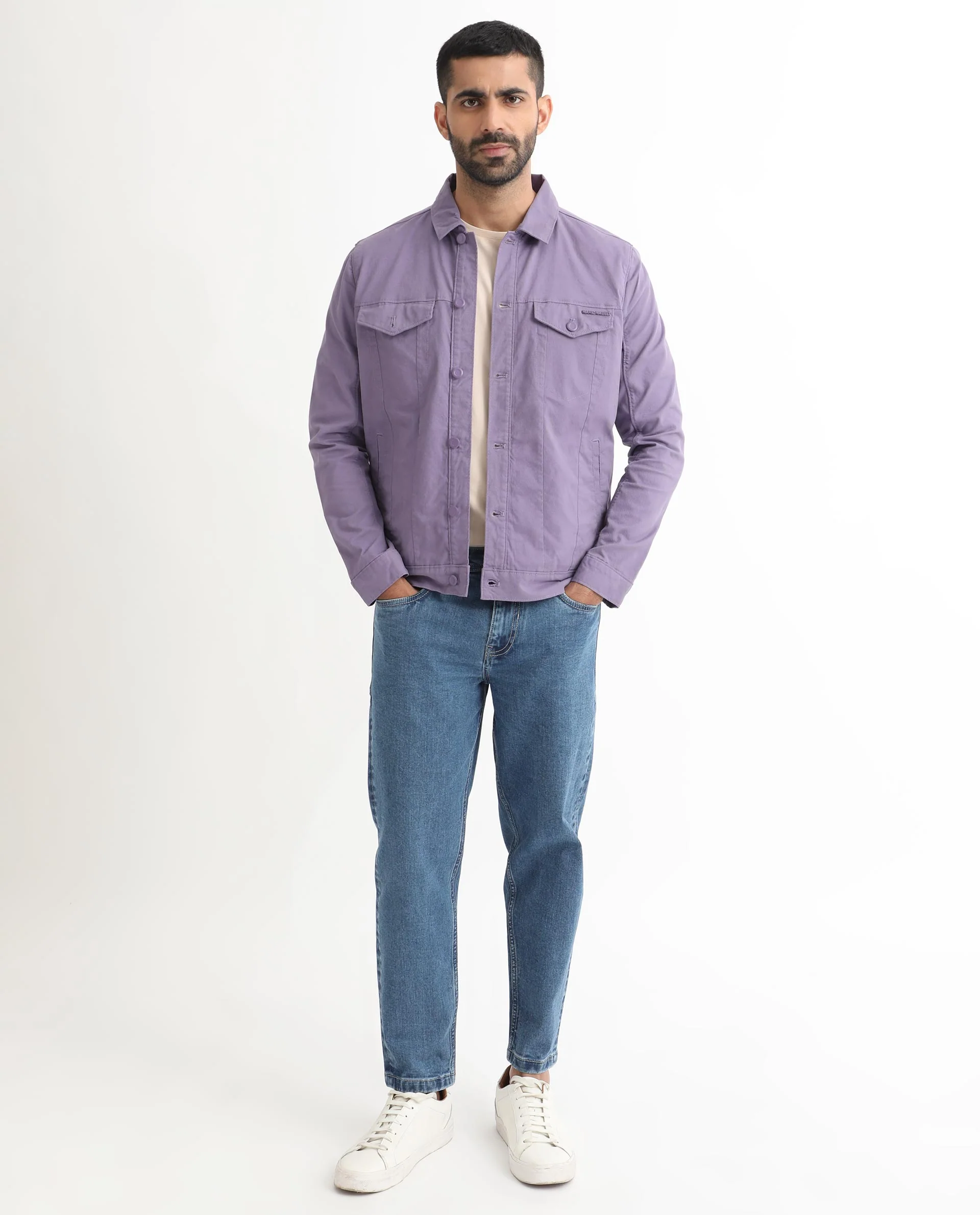 Rare Rabbit Men's Vintago Pastel Purple Cotton Plain Regular Fit Full Sleeve Spread Collar Jacket - Image 4