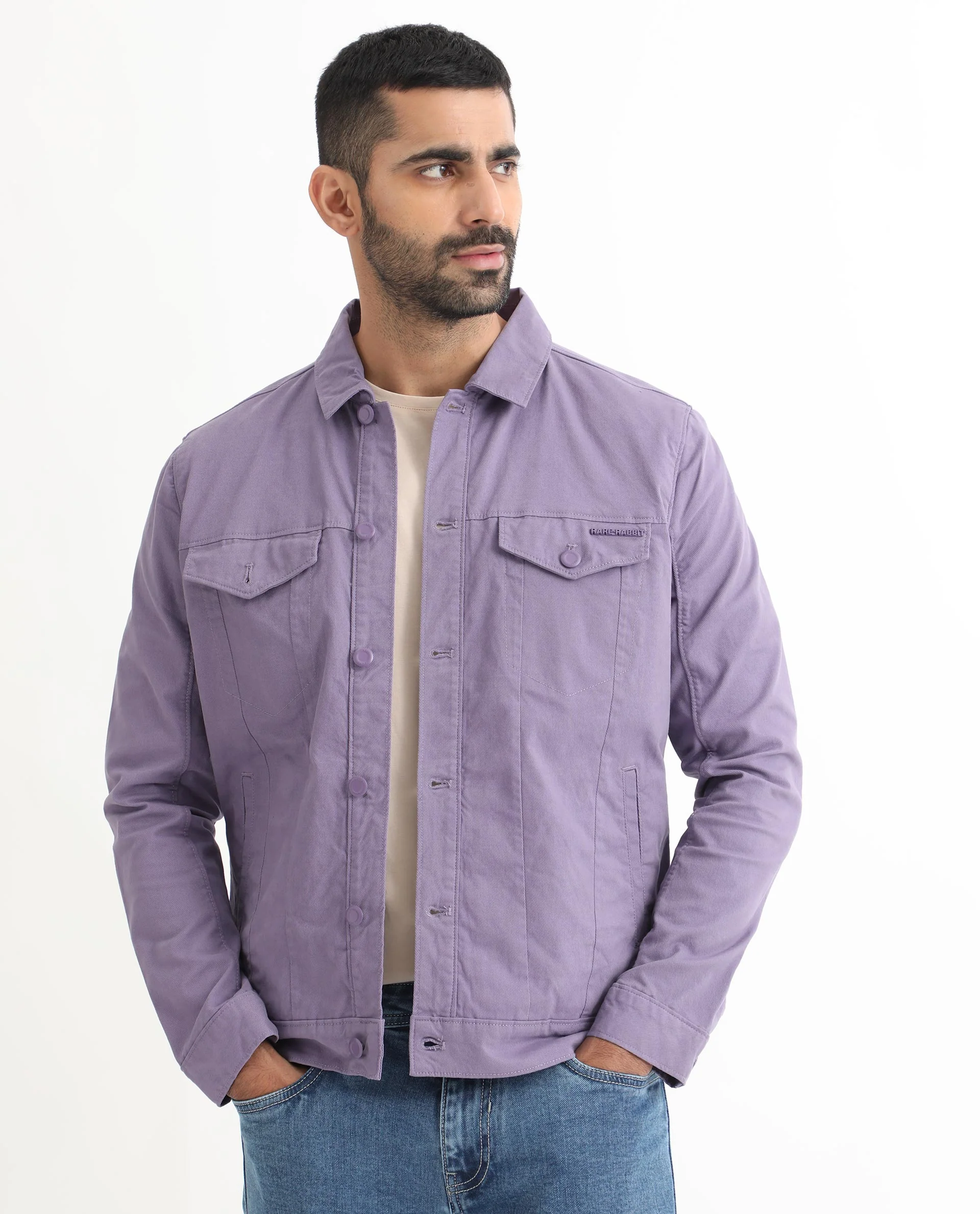 Rare Rabbit Men's Vintago Pastel Purple Cotton Plain Regular Fit Full Sleeve Spread Collar Jacket - Image 5