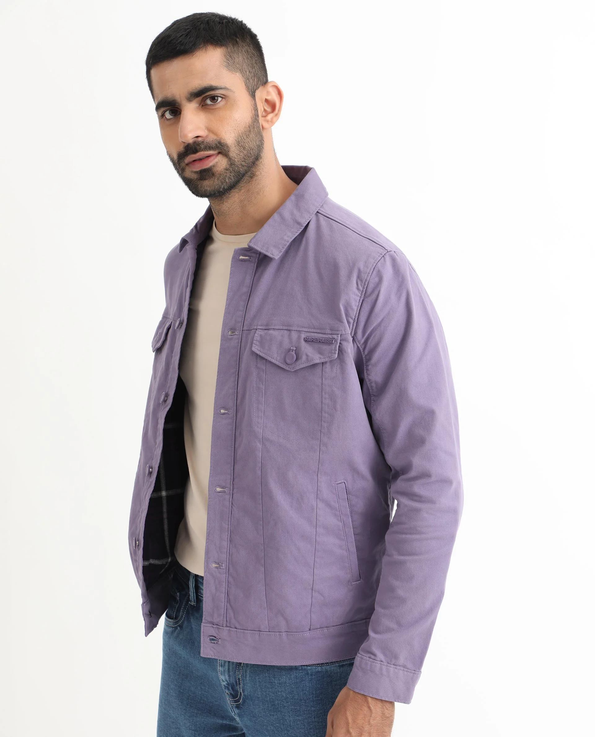 Rare Rabbit Men's Vintago Pastel Purple Cotton Plain Regular Fit Full Sleeve Spread Collar Jacket - Image 6