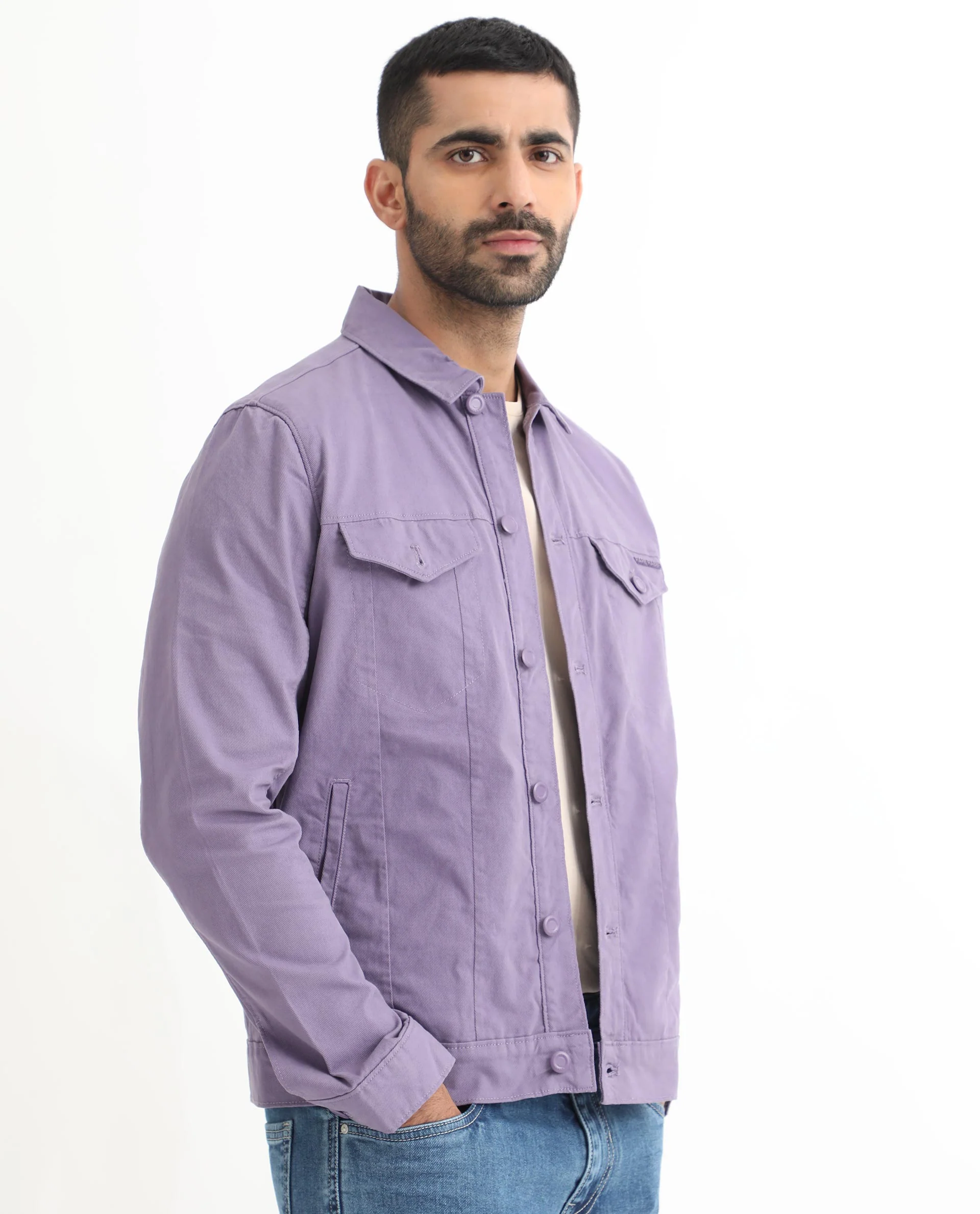 Rare Rabbit Men's Vintago Pastel Purple Cotton Plain Regular Fit Full Sleeve Spread Collar Jacket - Image 7