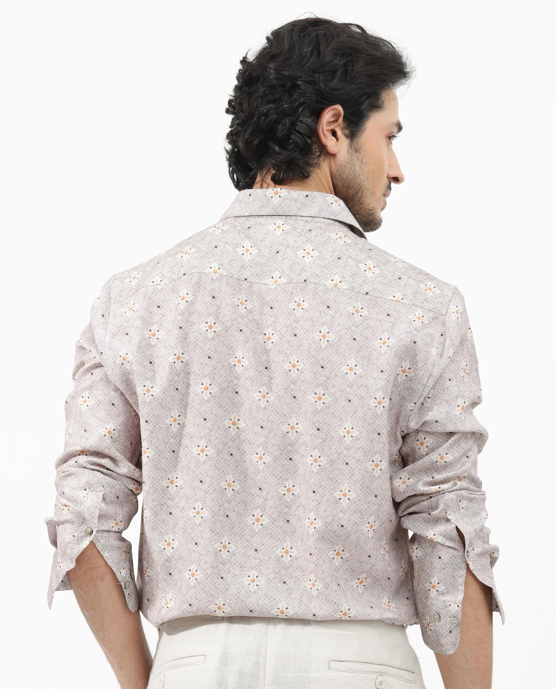 Rare Rabbit Men's Vinter Light Grey Viscose Floral Print Regular Fit Full Sleeve Collared Shirt - Image 8
