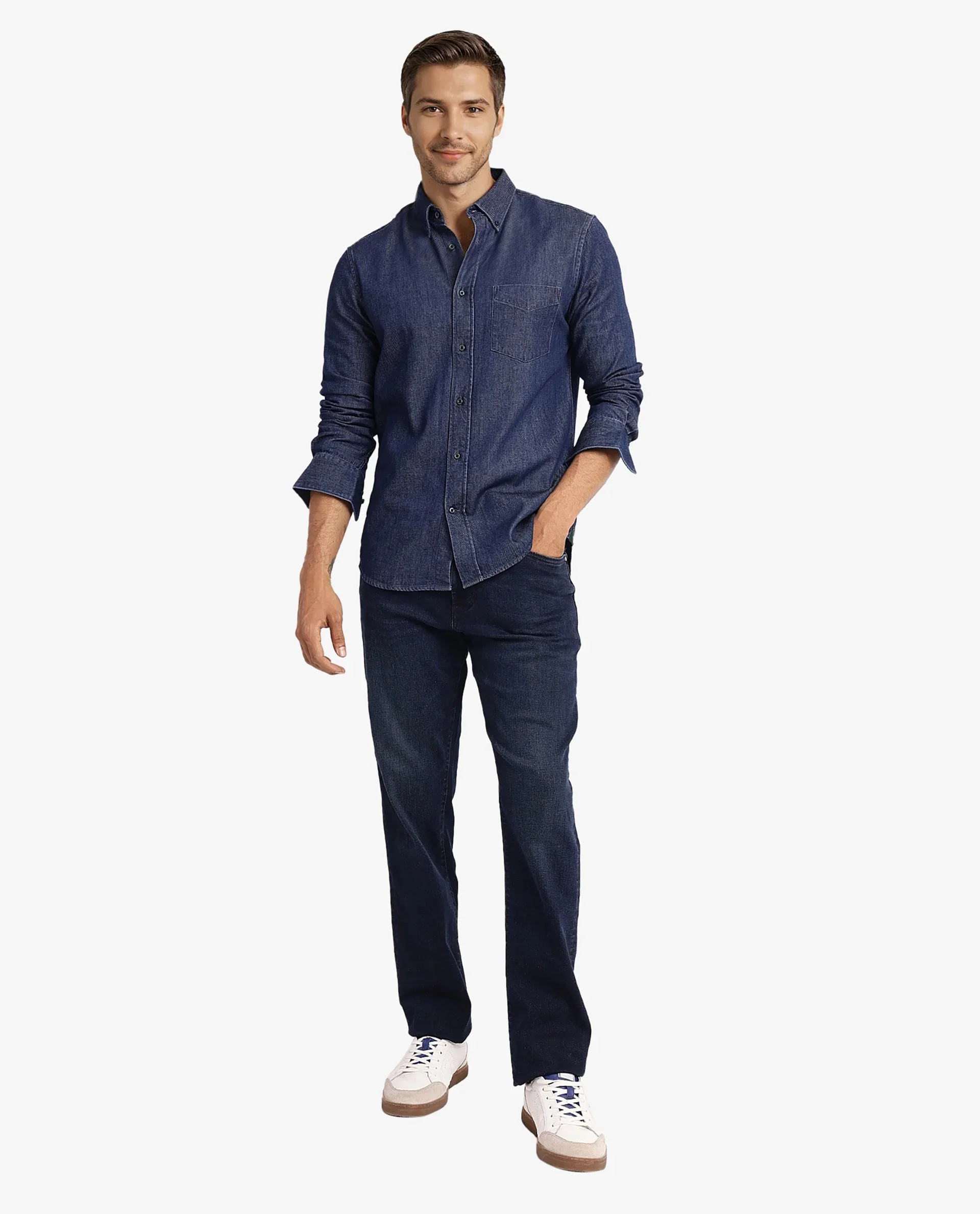 Rare Rabbit Men's Cotton Blend Plain Relaxed Fit Full Sleeve Collared Shirt - Image 4