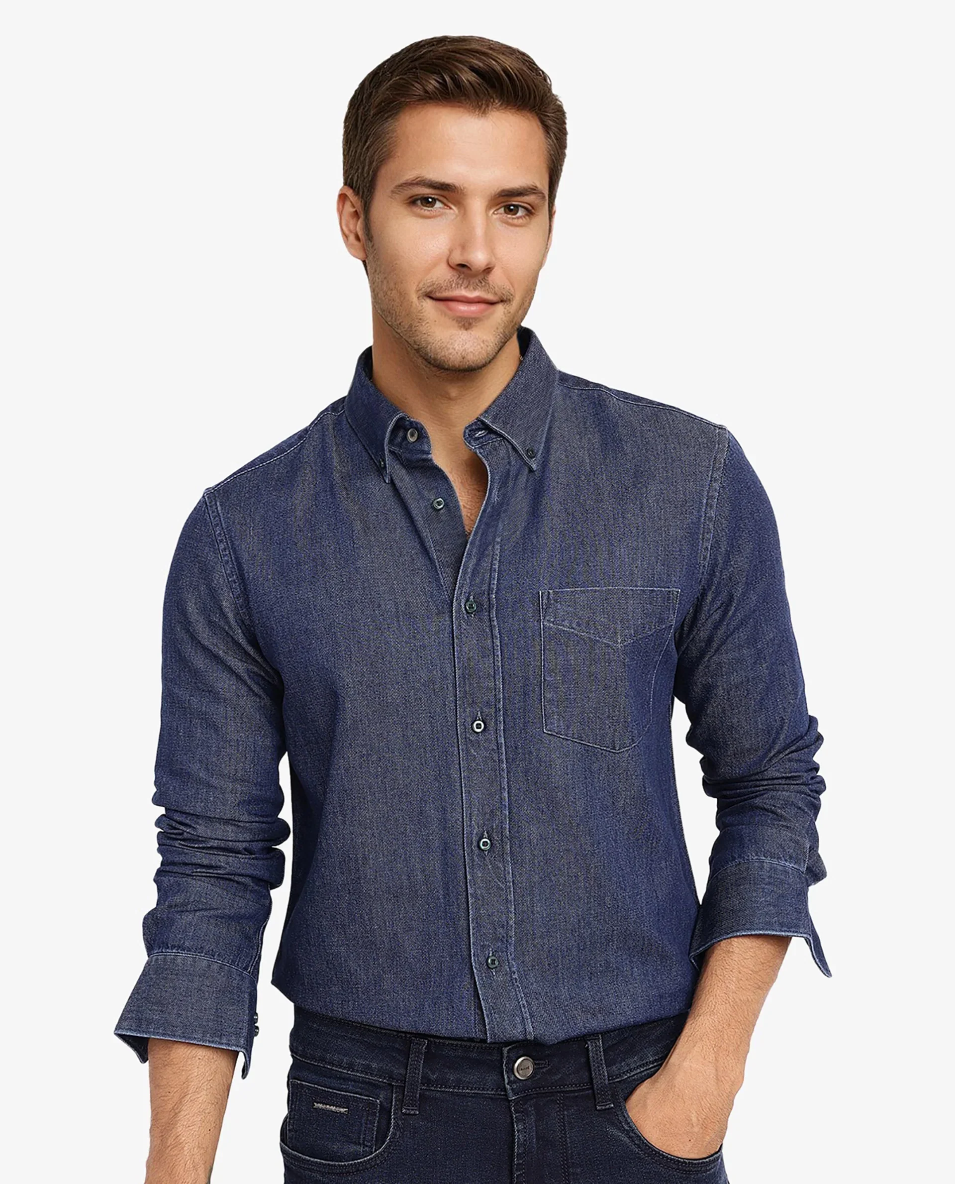 Rare Rabbit Men's Cotton Blend Plain Relaxed Fit Full Sleeve Collared Shirt - Image 5