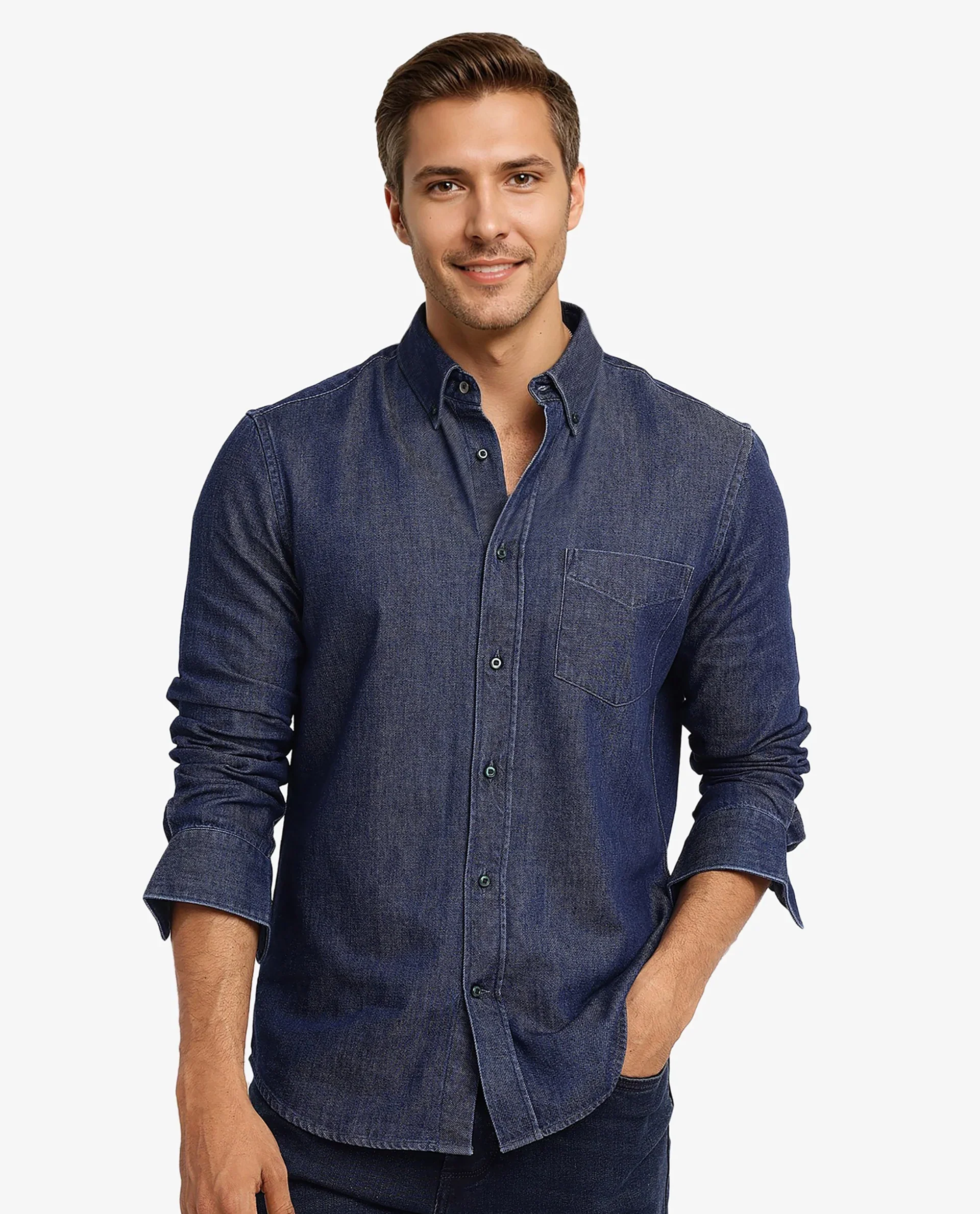 Rare Rabbit Men's Cotton Blend Plain Relaxed Fit Full Sleeve Collared Shirt - Image 7