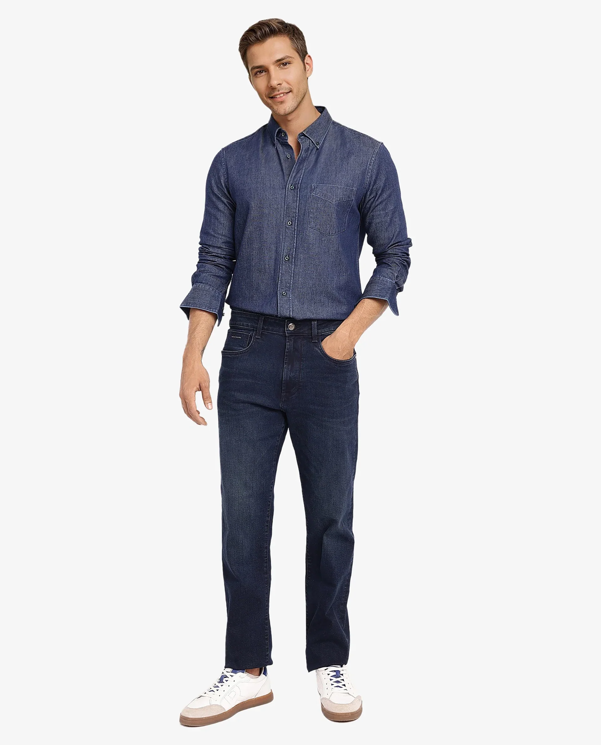 Rare Rabbit Men's Cotton Blend Plain Relaxed Fit Full Sleeve Collared Shirt - Image 8