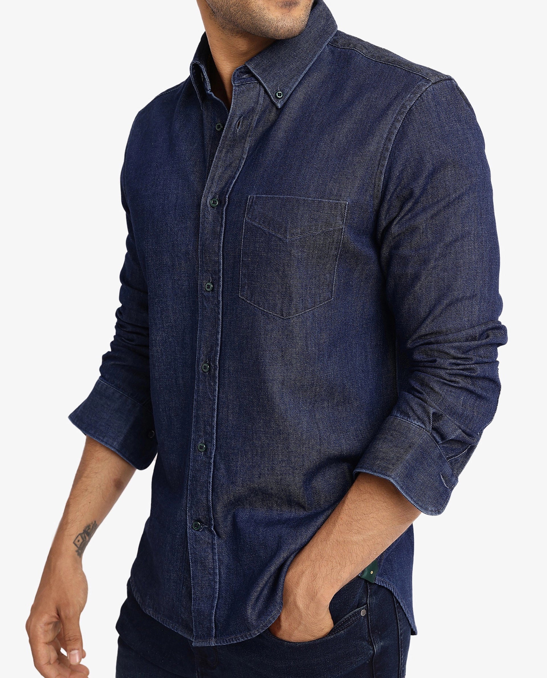 Rare Rabbit Men's Cotton Blend Plain Relaxed Fit Full Sleeve Collared Shirt - Image 9