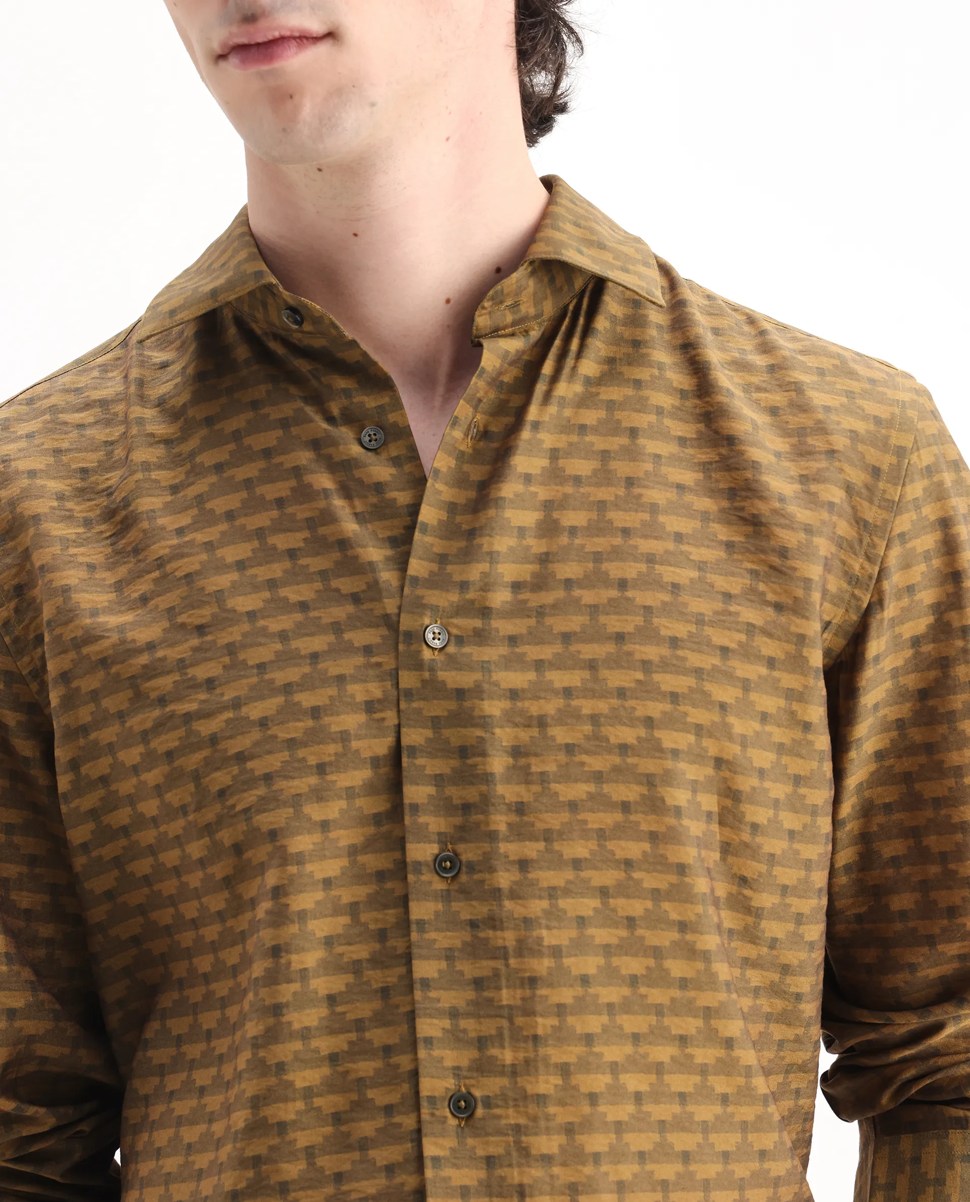 Rare Rabbit Men's Vira Dusky Yellow Viscose Blend Digital Print Regular Fit Full Sleeve Collared Shirt - Image 3