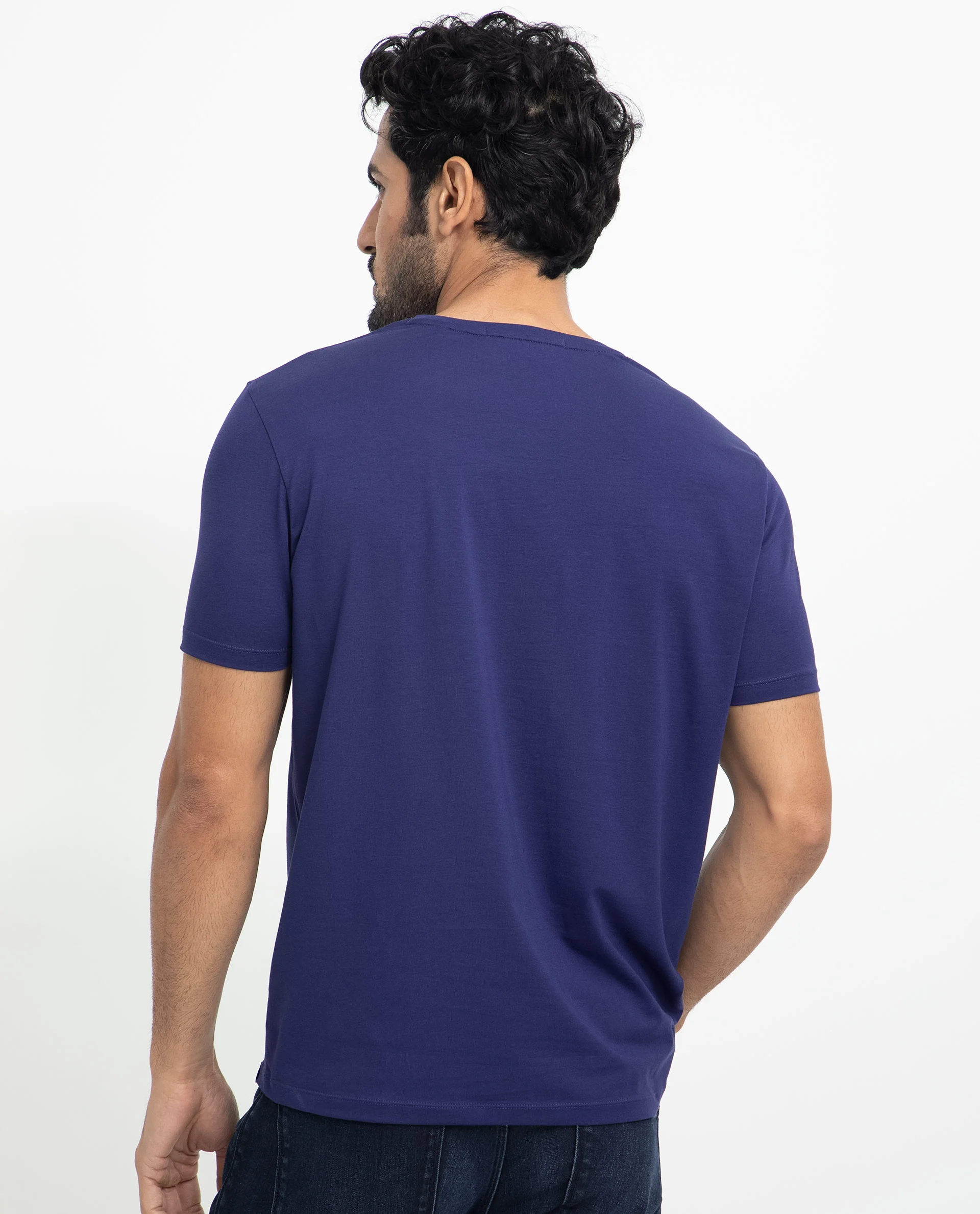 Rare Rabbit Men's Viras Blue Cotton Graphic Print Slim Fit Half Sleeve Crew Neck T-Shirt - Image 10